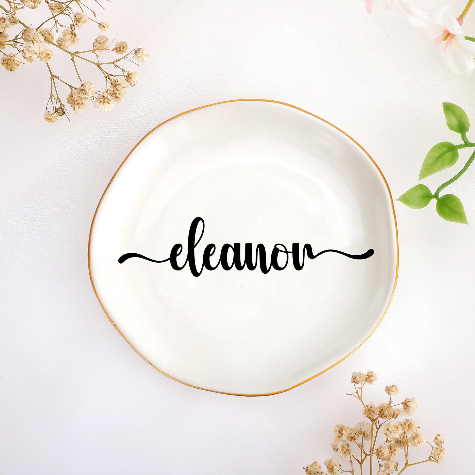 JoycuFF Initial A Ceramic Jewelry Tray, Bridesmaid Bride Gifts, Engagement Birthday Best Friend Mom Grandma Sister Gifts for Women, Trinket Dish for Rings Earrings Necklaces Bracelets Keys
