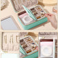 Velvet Travel Jewelry Box with Large Mirror, Double-Layer Jewelry Organizer Case for Women and Girls, Portable Storage Case with 6 Anti-Tarnish Bags Gift Ready for Her (Avocado Green)