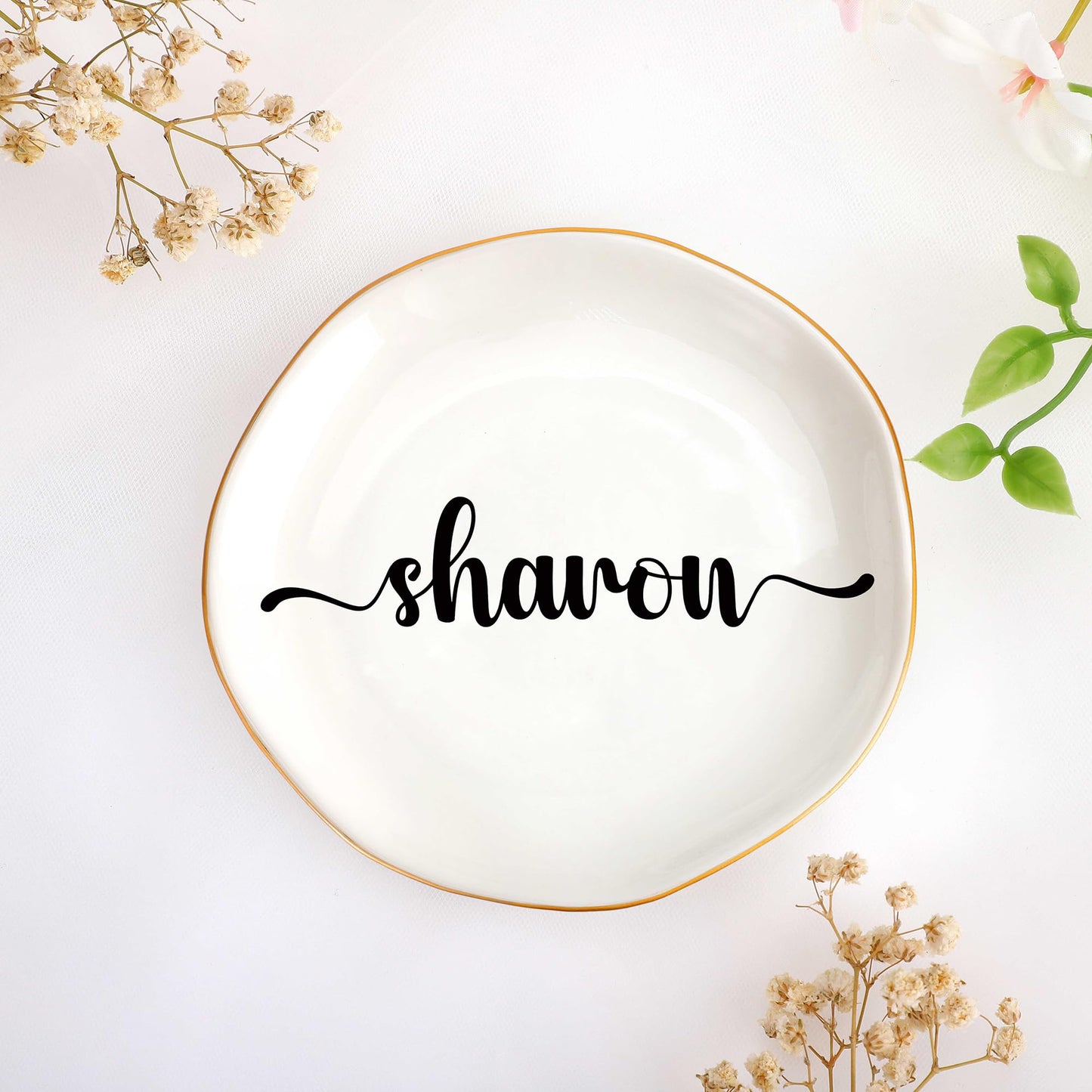 JoycuFF Initial A Ceramic Jewelry Tray, Bridesmaid Bride Gifts, Engagement Birthday Best Friend Mom Grandma Sister Gifts for Women, Trinket Dish for Rings Earrings Necklaces Bracelets Keys
