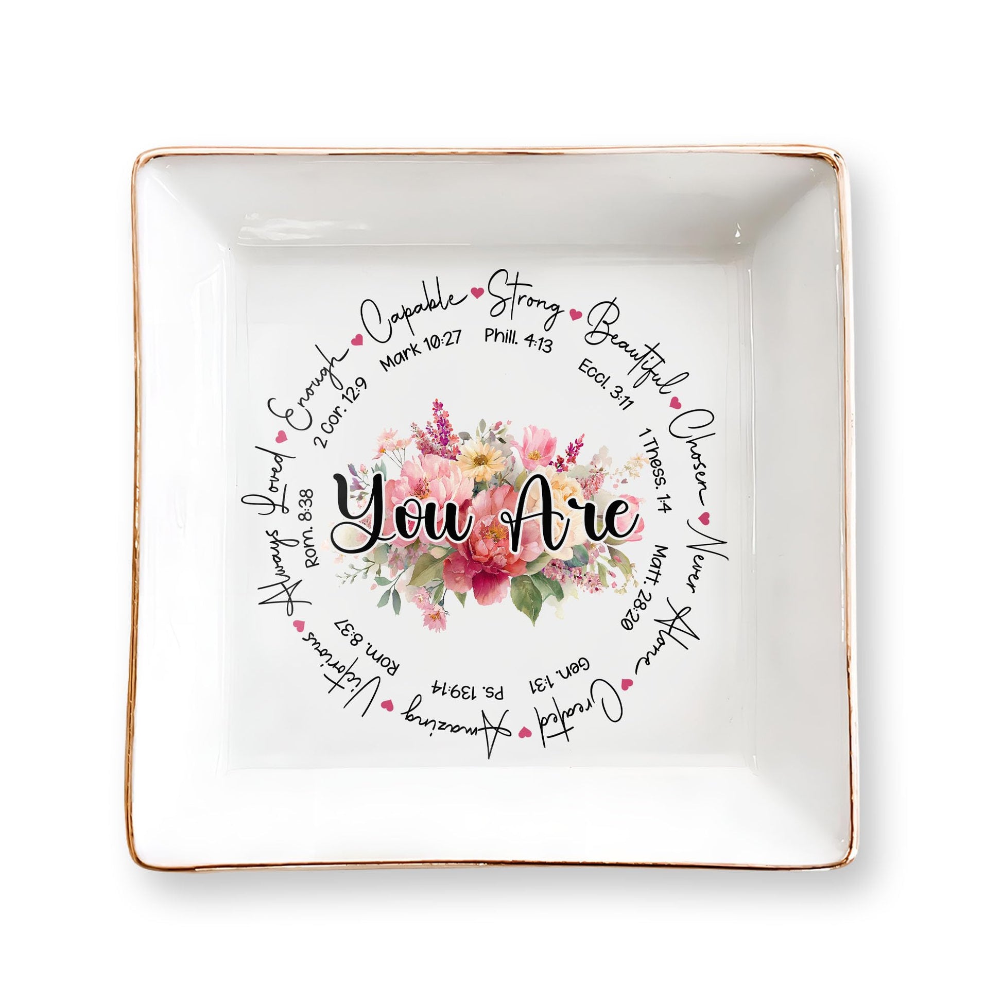 Christian Bible Verse Jewelry Dish Gift for Women, Christian Women 4" Ceramic Jewelry Tray, Mother's Day Gifts for Mom/Grandma, Confirmation Gifts for Teen Girls, Graduation Gifts for Daughter