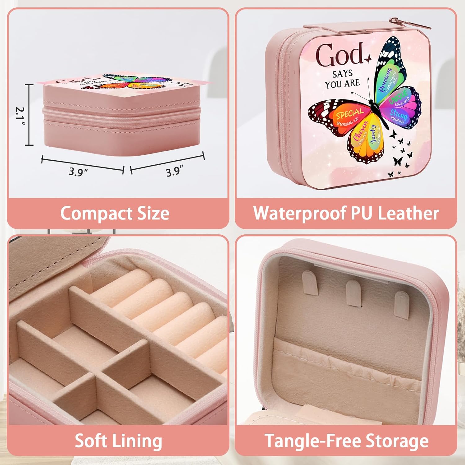 GAOLZIUY Christian Gifts for Women Girls, Inspirational Religious Birthday Gifts Butterfly Travel Jewelry Box, Spiritual Catholic Faith Prayer Gift for Friends, Mom, Sister