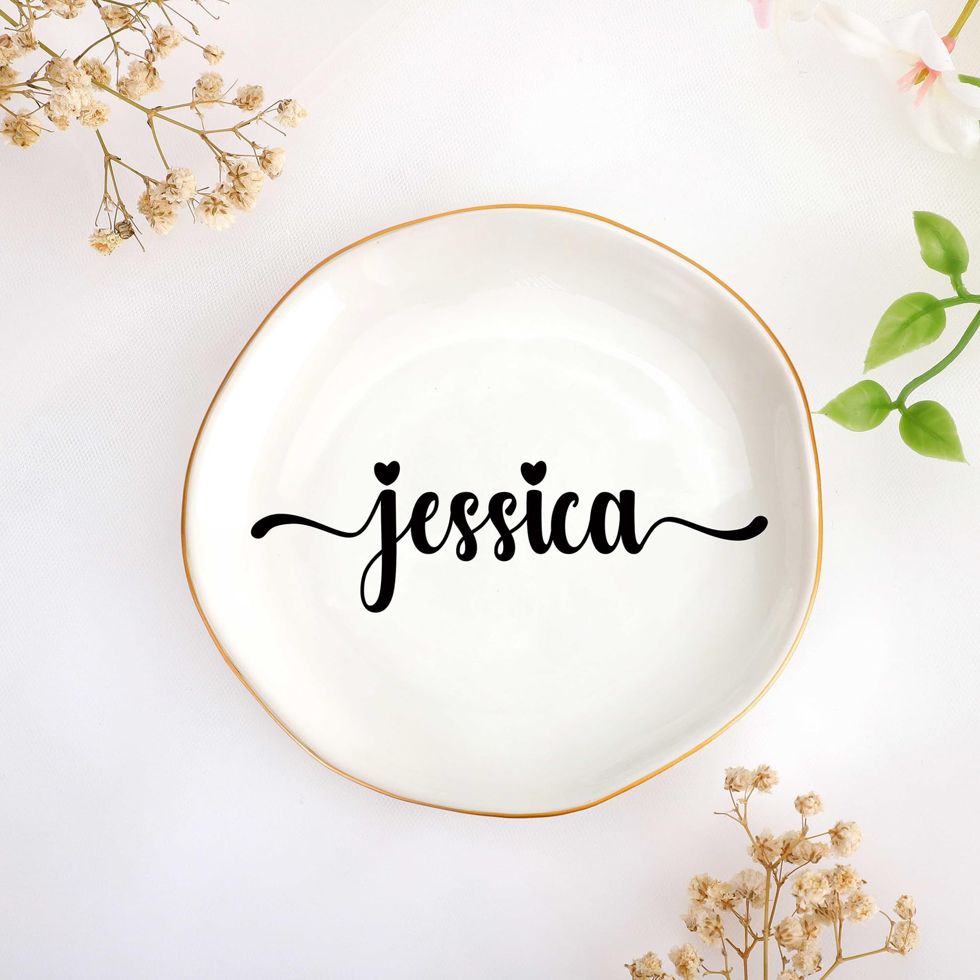 JoycuFF Initial A Ceramic Jewelry Tray, Bridesmaid Bride Gifts, Engagement Birthday Best Friend Mom Grandma Sister Gifts for Women, Trinket Dish for Rings Earrings Necklaces Bracelets Keys