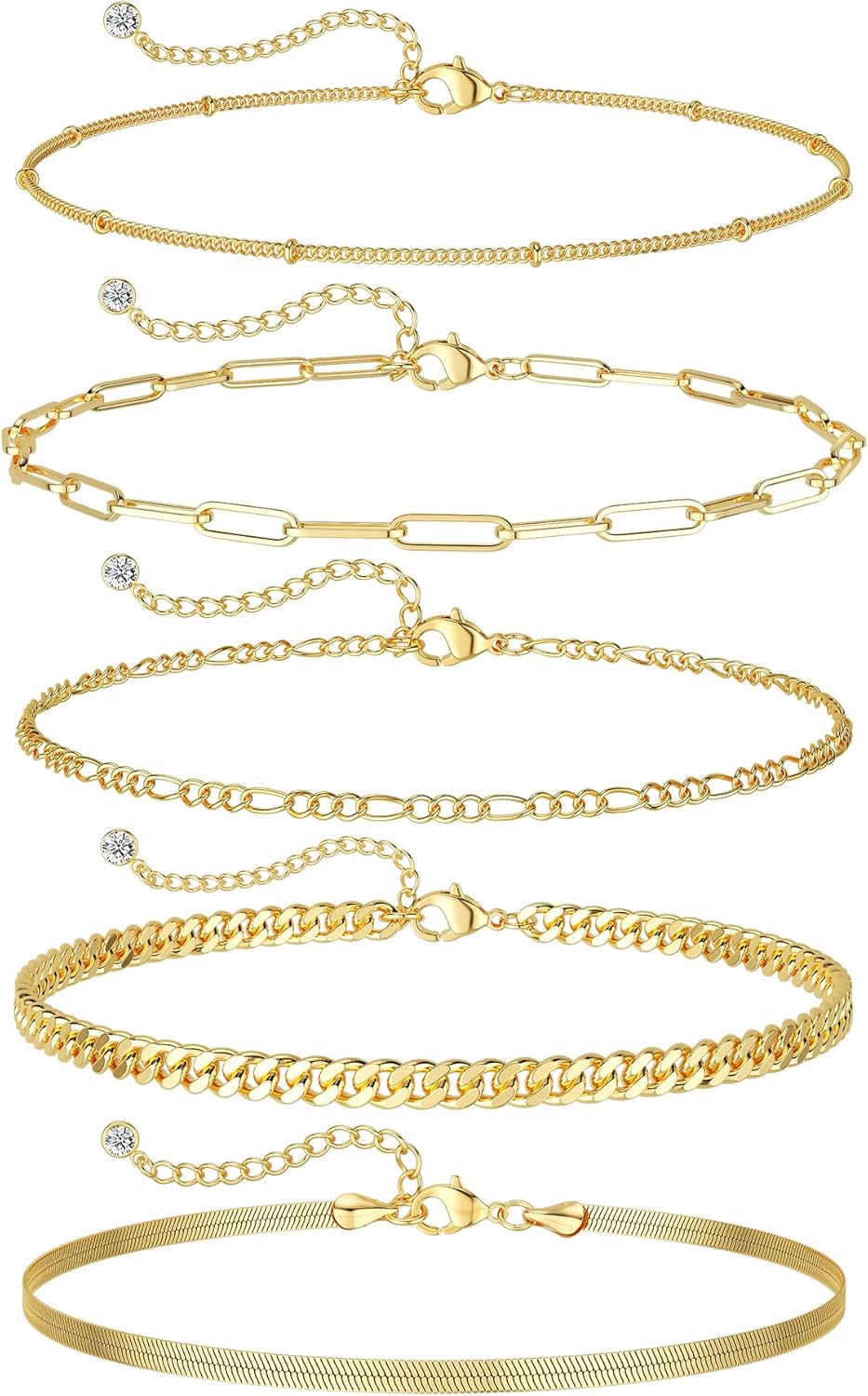 DEARMAY Gold Bracelets for Women Waterproof, 14K Gold Plated Stackable Jewelry Sets Non Tarnish Trendy Thin Dainty Cuban Link Paperclip Chain Bracelet Stack Fashion Accessories Gifts for Womens