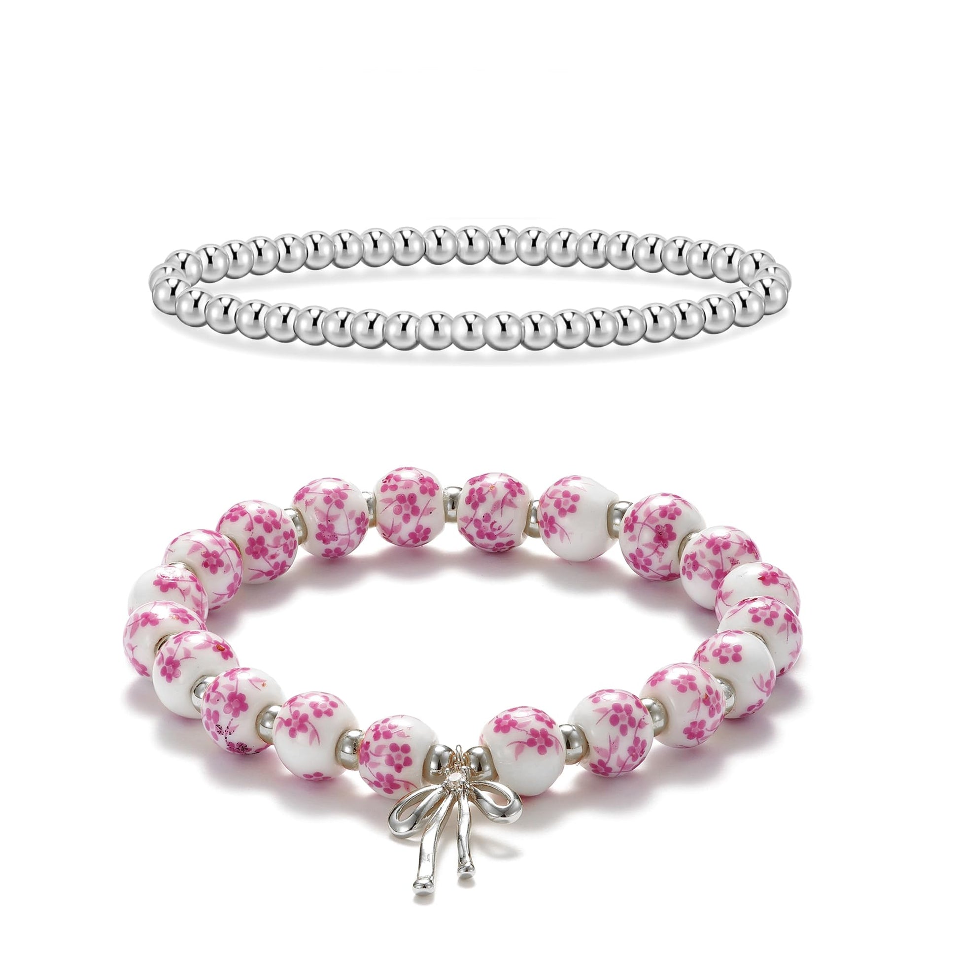 Beads Bow Charm Bracelet for Women Flower Vintage Bracelet Handmade Stretch Beaded Dainty Romantic Jewelry Gifts