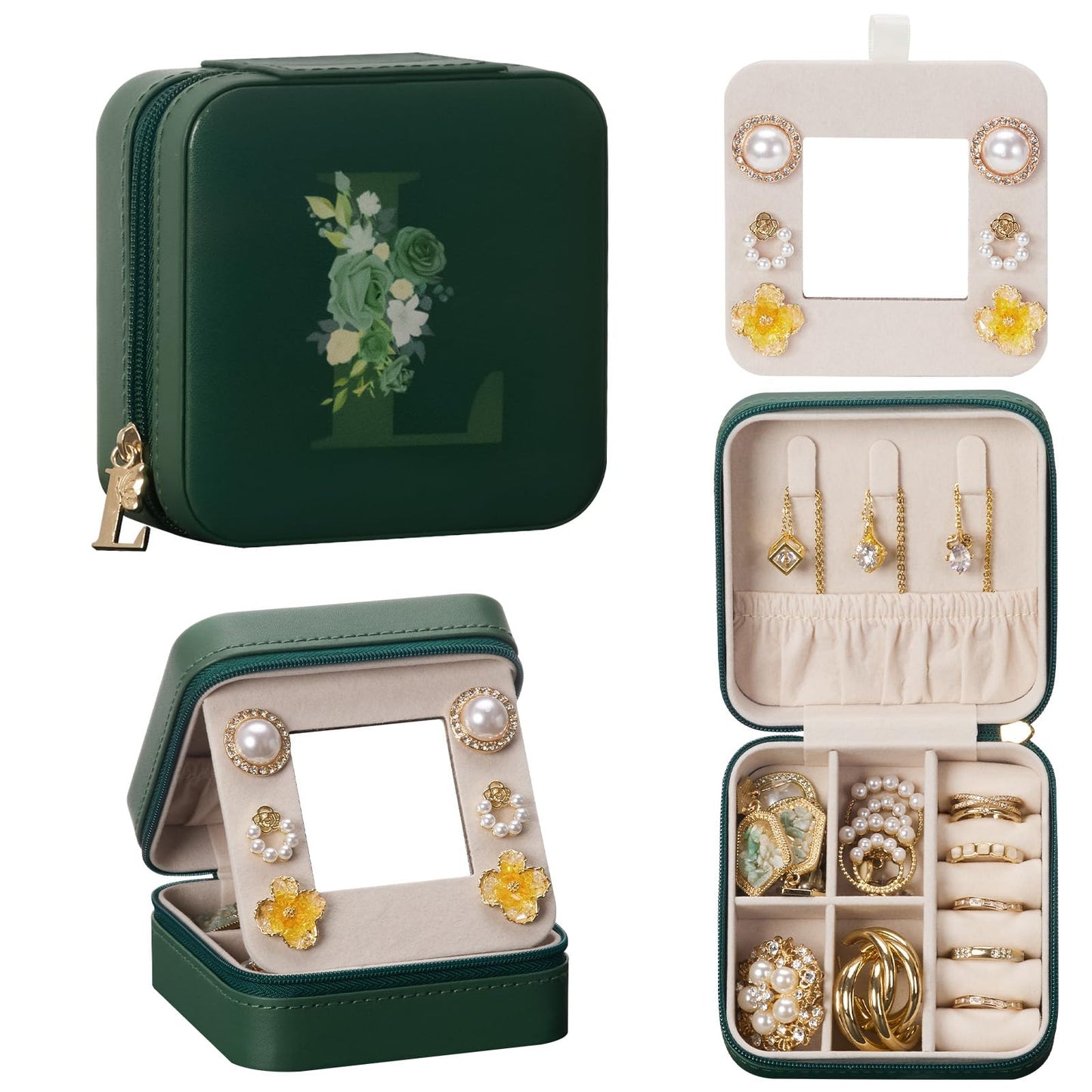 Enthralite Travel Jewelry Box for Girls: Traveling Ring Case Gift for Women - Mini Organizer for Necklaces Earrings White A
