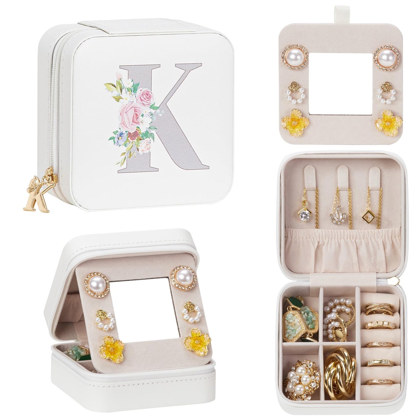 Enthralite Travel Jewelry Box for Girls: Traveling Ring Case Gift for Women - Mini Organizer for Necklaces Earrings White A