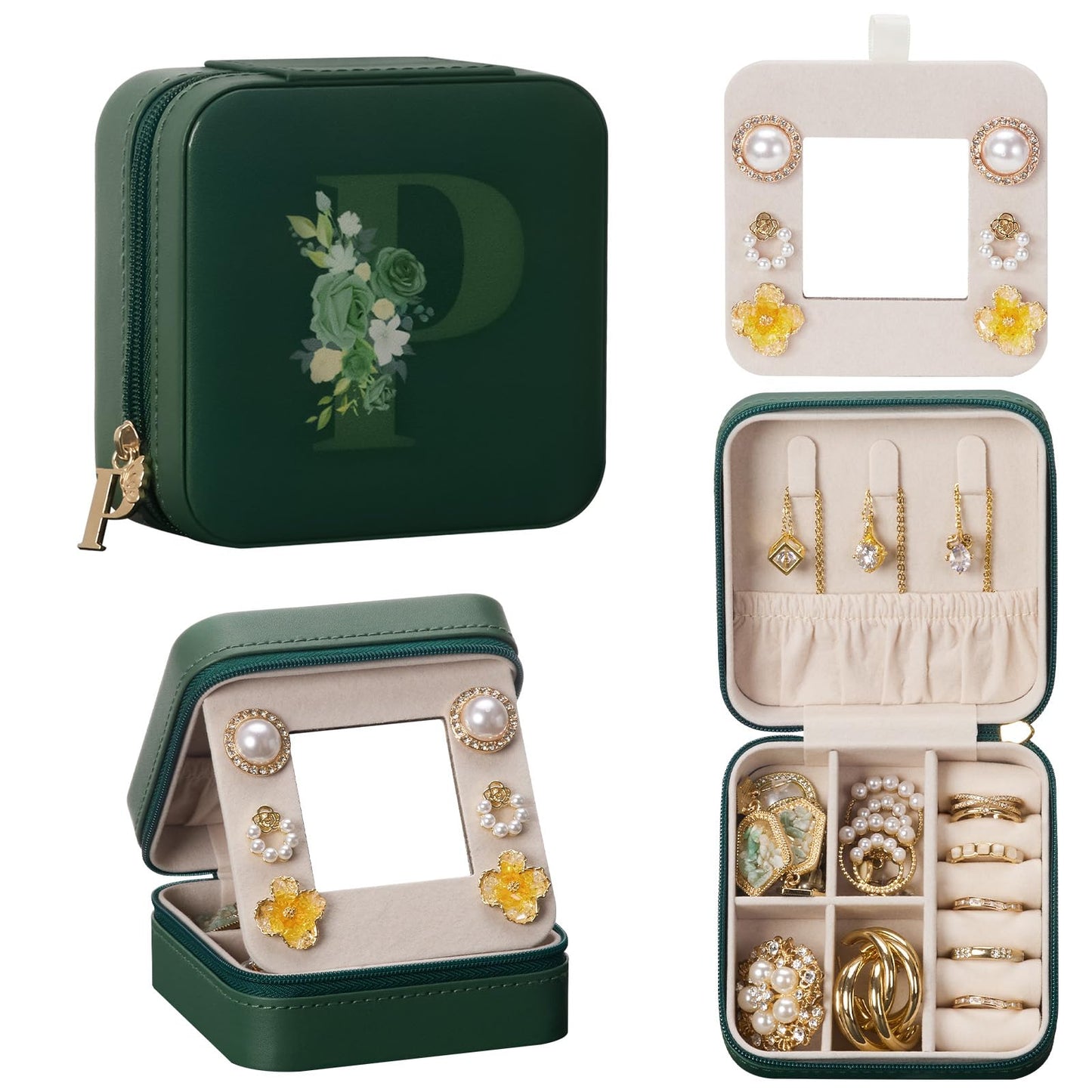 Enthralite Travel Jewelry Box for Girls: Traveling Ring Case Gift for Women - Mini Organizer for Necklaces Earrings White A