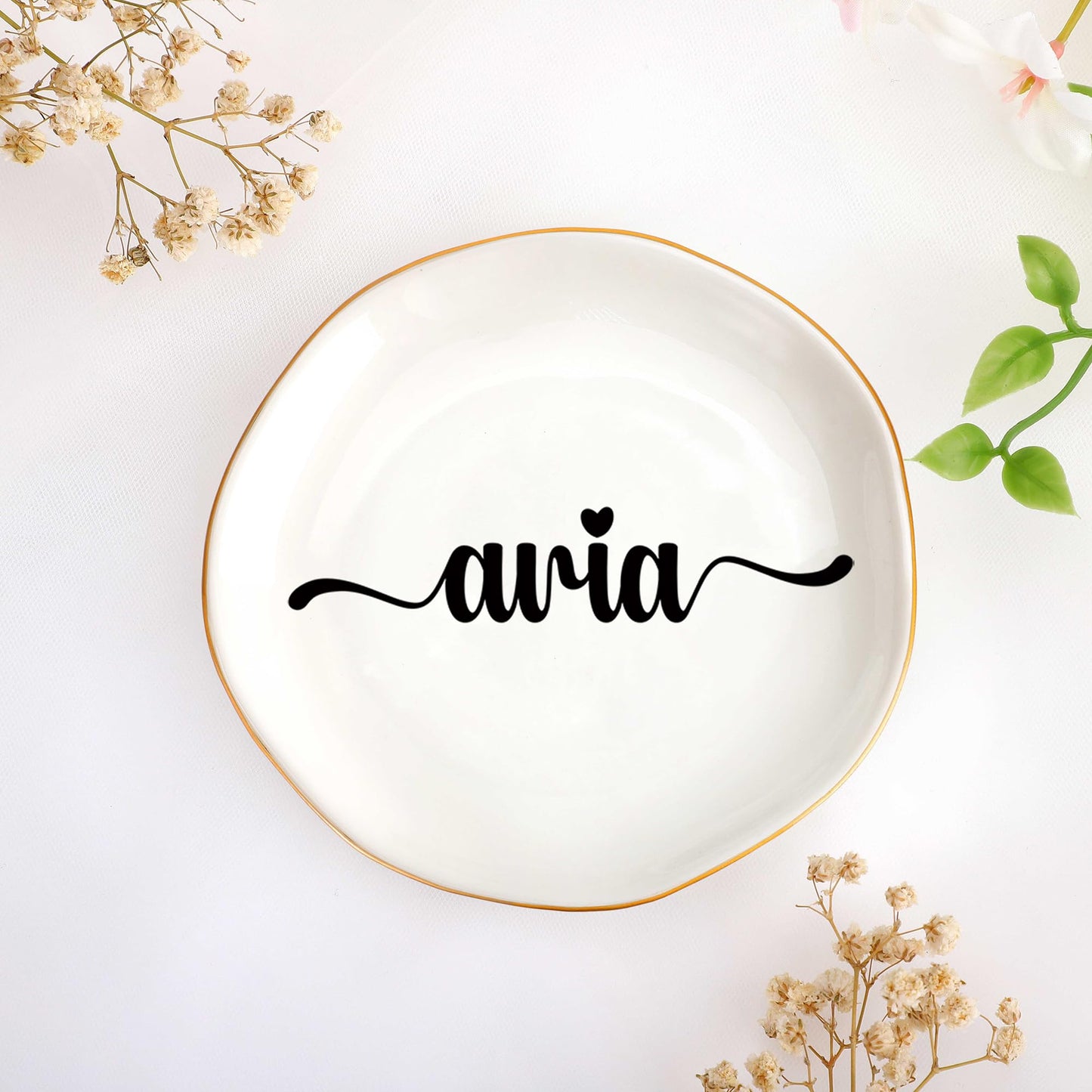 JoycuFF Initial A Ceramic Jewelry Tray, Bridesmaid Bride Gifts, Engagement Birthday Best Friend Mom Grandma Sister Gifts for Women, Trinket Dish for Rings Earrings Necklaces Bracelets Keys