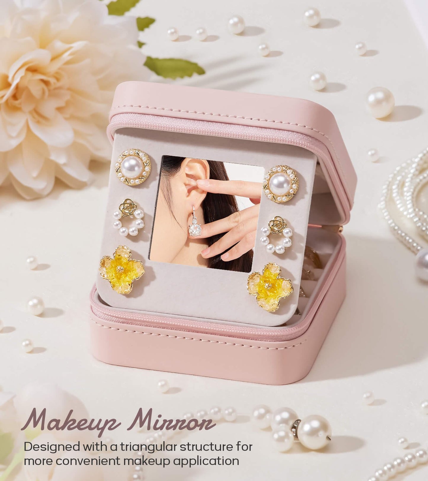 Enthralite Travel Jewelry Box for Girls: Traveling Ring Case Gift for Women - Mini Organizer for Necklaces Earrings White A