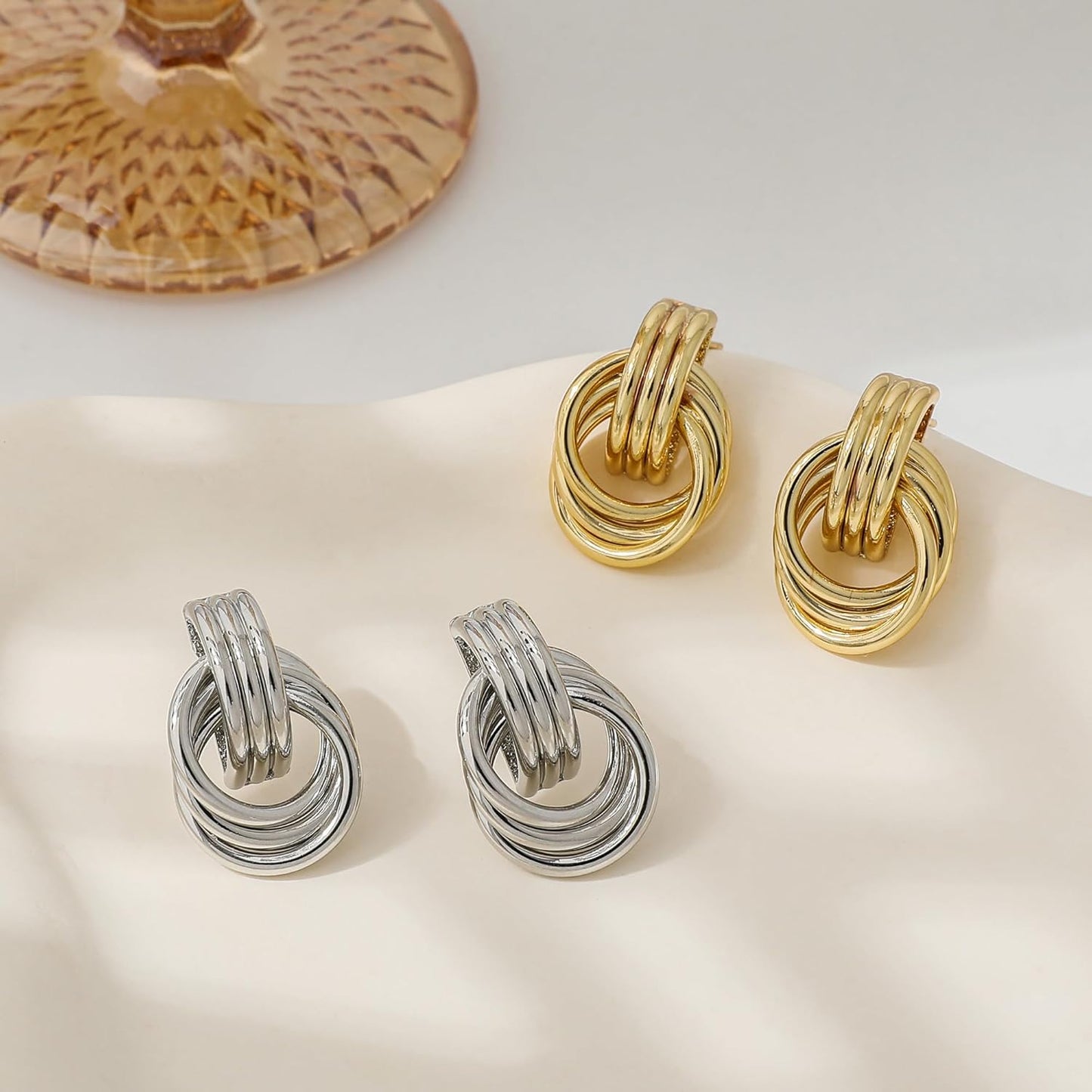 SHERLOVE Trendy Gold Plated Knot Earrings for Women Chunky Statement Drop Dangle Earrings Lightweight Hypoallergenic Fashion Accessories Gold Jewelry Gifts for Womens