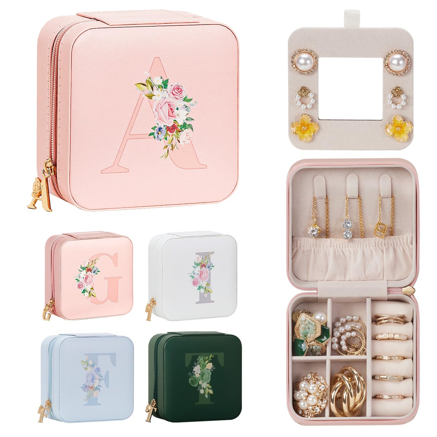 Enthralite Travel Jewelry Box for Girls: Traveling Ring Case Gift for Women - Mini Organizer for Necklaces Earrings White A
