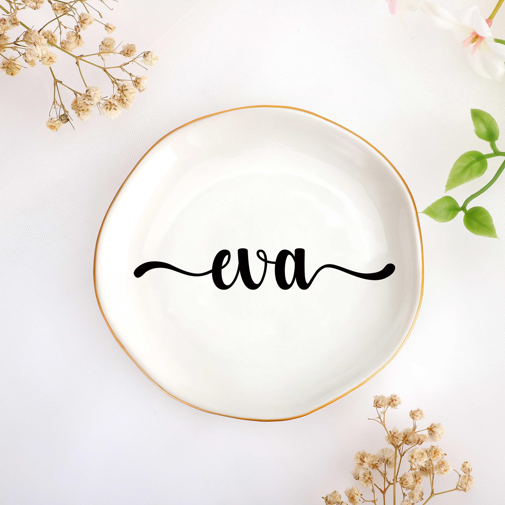 JoycuFF Initial A Ceramic Jewelry Tray, Bridesmaid Bride Gifts, Engagement Birthday Best Friend Mom Grandma Sister Gifts for Women, Trinket Dish for Rings Earrings Necklaces Bracelets Keys