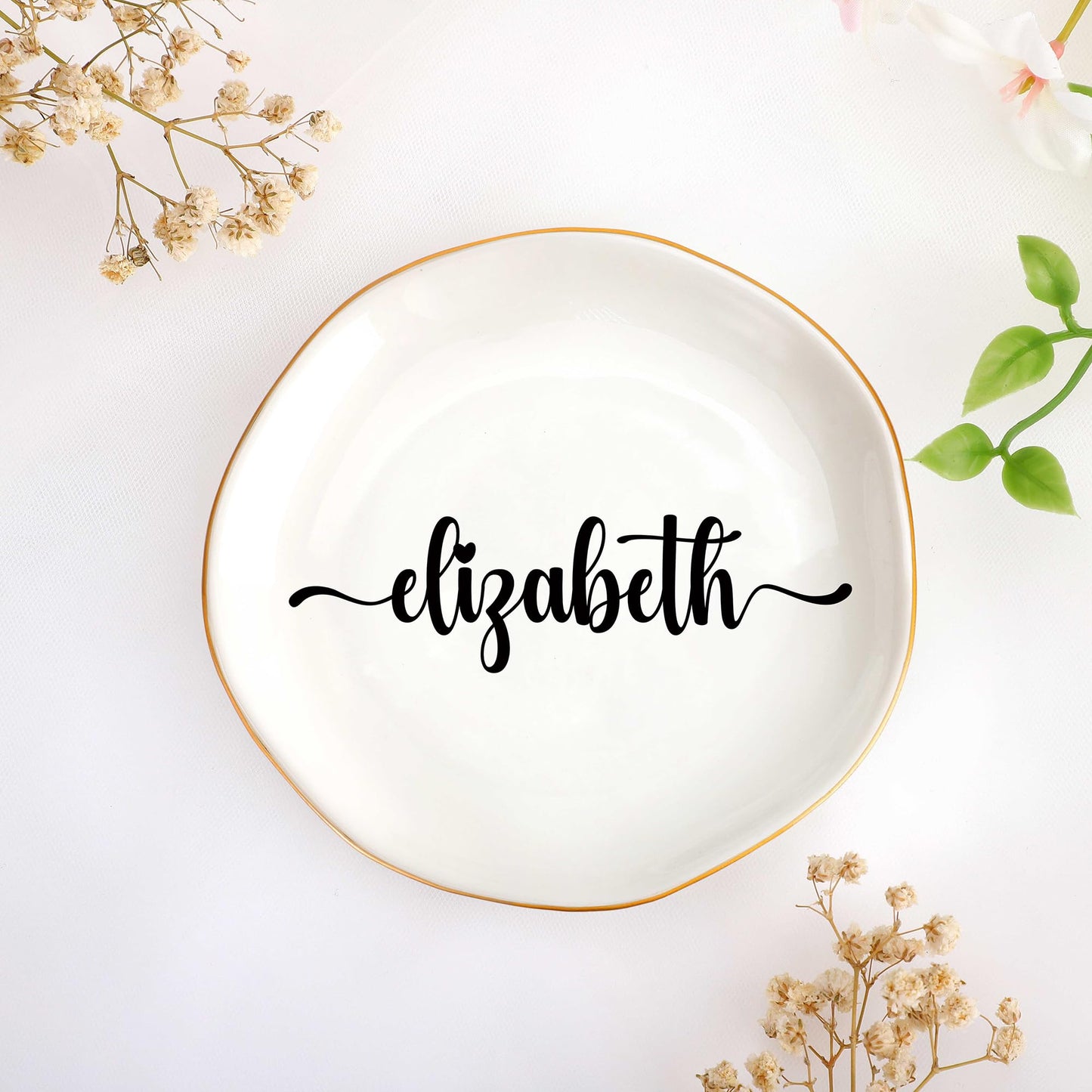JoycuFF Initial A Ceramic Jewelry Tray, Bridesmaid Bride Gifts, Engagement Birthday Best Friend Mom Grandma Sister Gifts for Women, Trinket Dish for Rings Earrings Necklaces Bracelets Keys