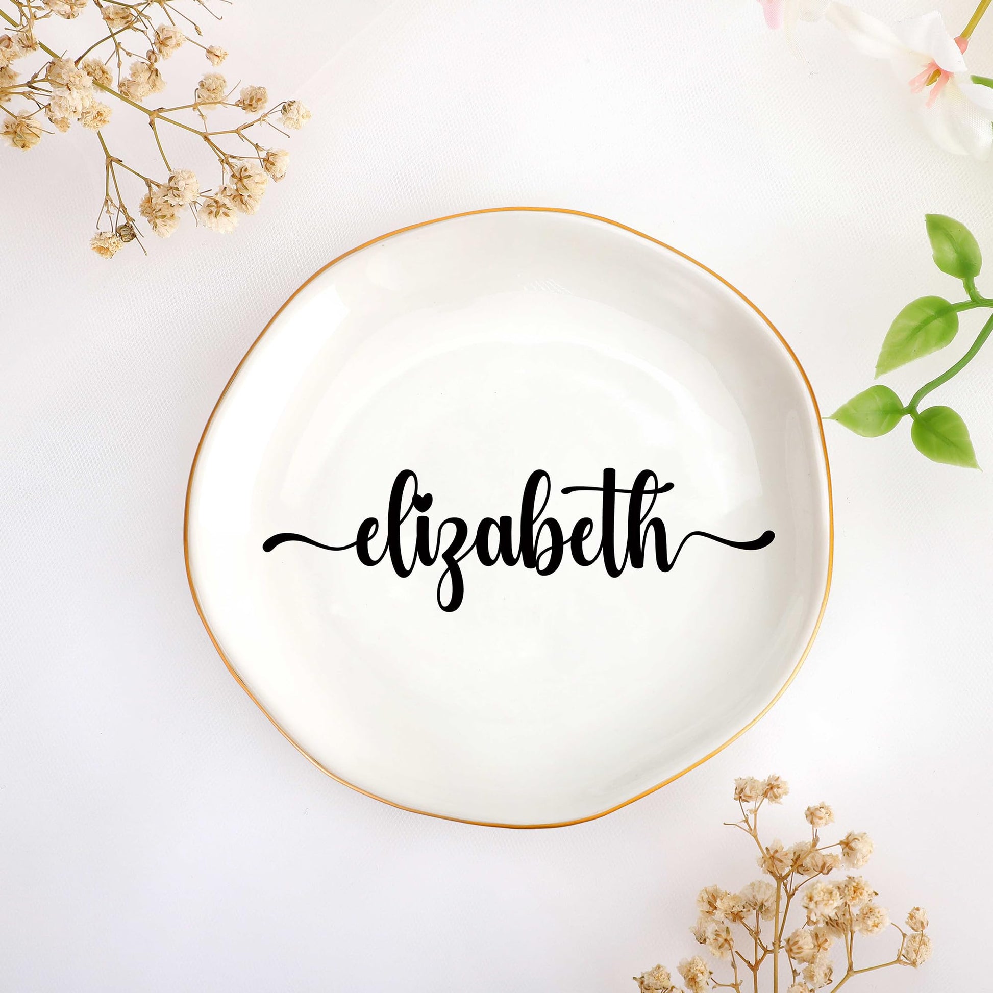JoycuFF Initial A Ceramic Jewelry Tray, Bridesmaid Bride Gifts, Engagement Birthday Best Friend Mom Grandma Sister Gifts for Women, Trinket Dish for Rings Earrings Necklaces Bracelets Keys