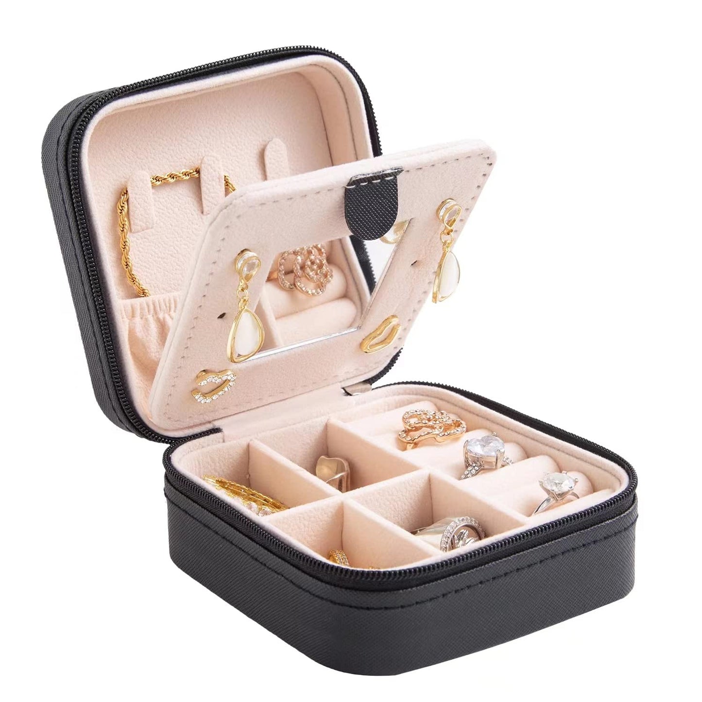 KElofoN Travel jewelry case Travel jewelry box Travel Jewelry Organizer Small box Gift for Girls Women with Mirror(Pink)