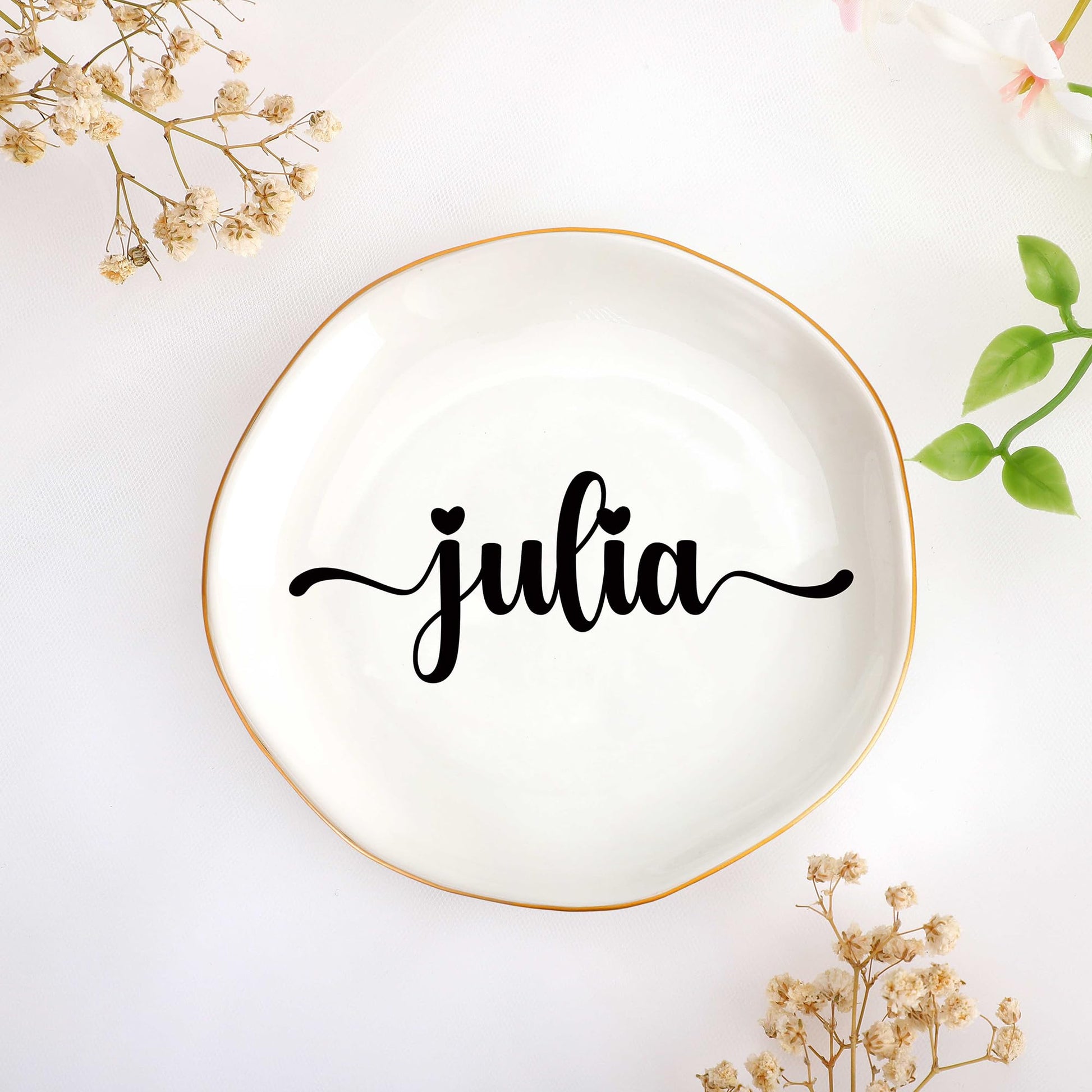JoycuFF Initial A Ceramic Jewelry Tray, Bridesmaid Bride Gifts, Engagement Birthday Best Friend Mom Grandma Sister Gifts for Women, Trinket Dish for Rings Earrings Necklaces Bracelets Keys