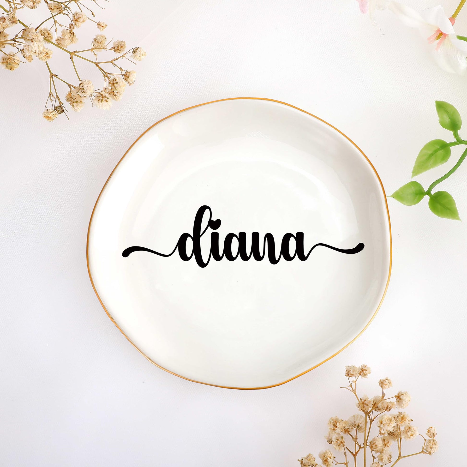 JoycuFF Initial A Ceramic Jewelry Tray, Bridesmaid Bride Gifts, Engagement Birthday Best Friend Mom Grandma Sister Gifts for Women, Trinket Dish for Rings Earrings Necklaces Bracelets Keys