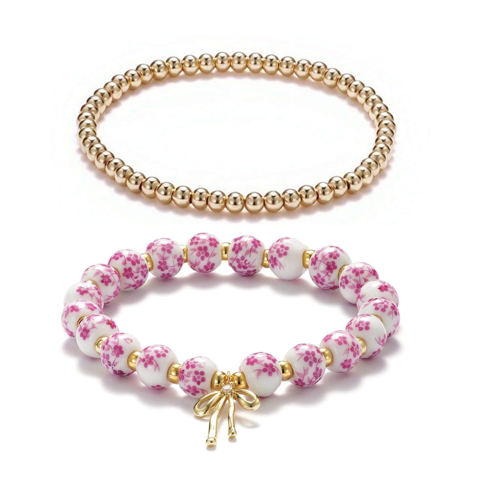 Beads Bow Charm Bracelet for Women Flower Vintage Bracelet Handmade Stretch Beaded Dainty Romantic Jewelry Gifts