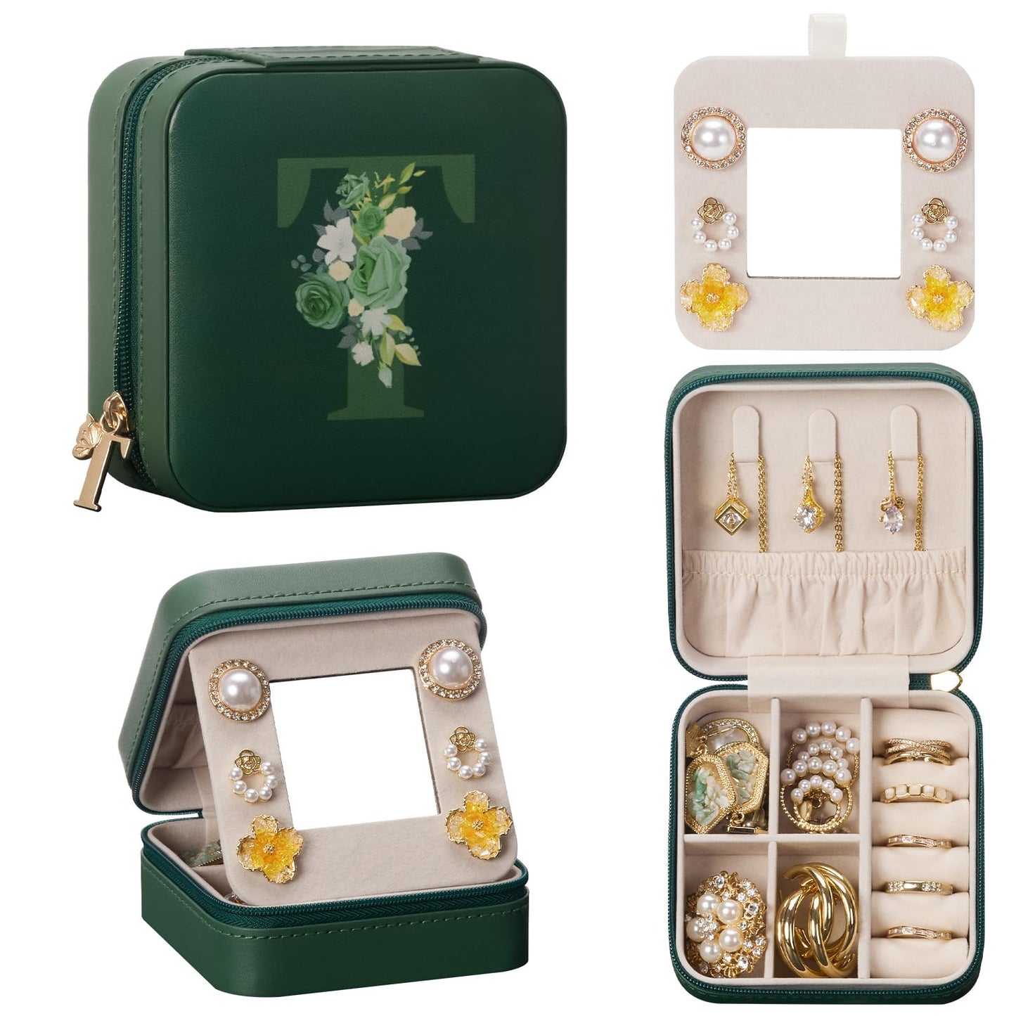 Enthralite Travel Jewelry Box for Girls: Traveling Ring Case Gift for Women - Mini Organizer for Necklaces Earrings White A