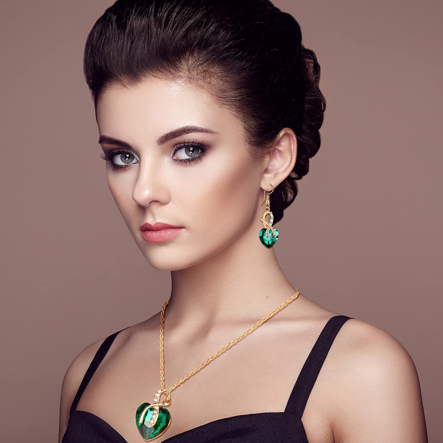 MTLEE 4 Set Peacock Jewelry Sets for Women Crystal Necklace Earrings Rhinestone Waterdrop Pendant Heart Charm Hook Earrings Indian Jewelry Set for Mother's Gift Valentine's Gifts Lover Ladies
