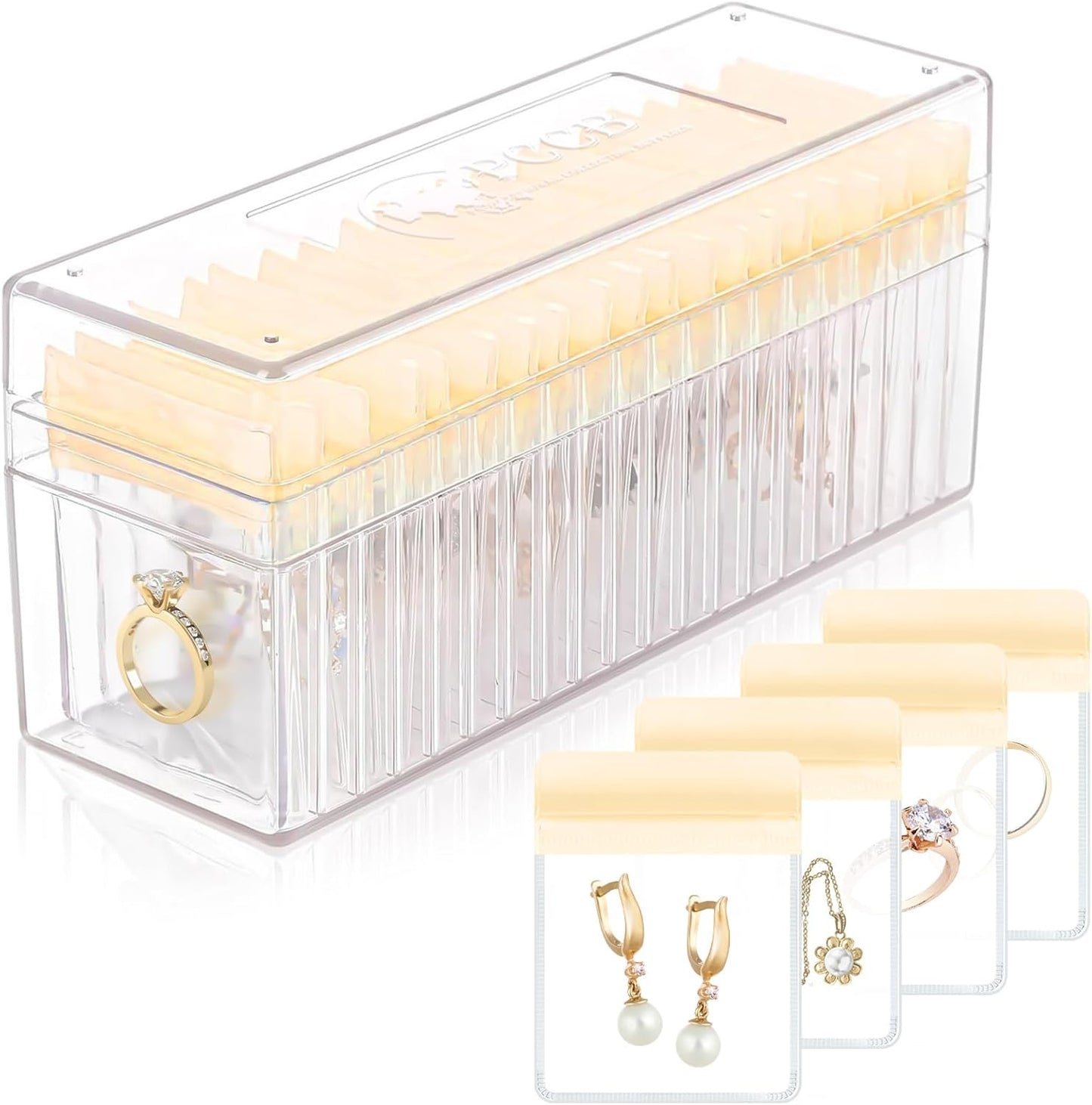 HOMEHIVE Acrylic Jewelry Box Organizer, Clear Jewelry Organizer and Storage with 20 Portable Anti Tarnish Jewelry bags, Travel Jewelry Case for Earrings/Rings/Necklaces Gifts for Women Girls, Clear