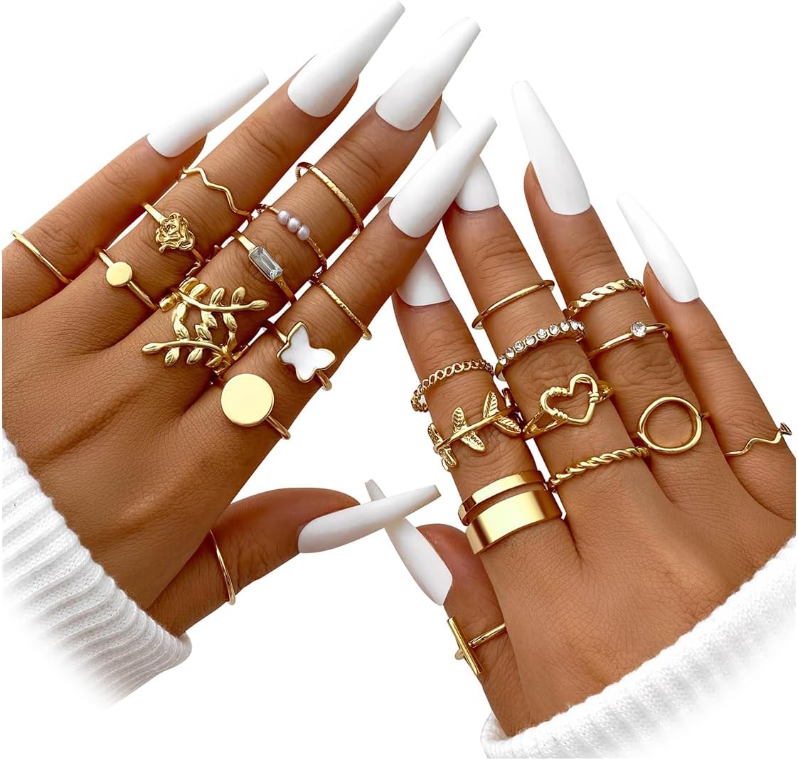 iF YOU 25 Pcs Gold Stackable Ring Set for Women, Chunky Knuckle Finger Midi Rings, Silver Simple Stacking Cute Rings Pack Trendy Stuff Jewelry Gift