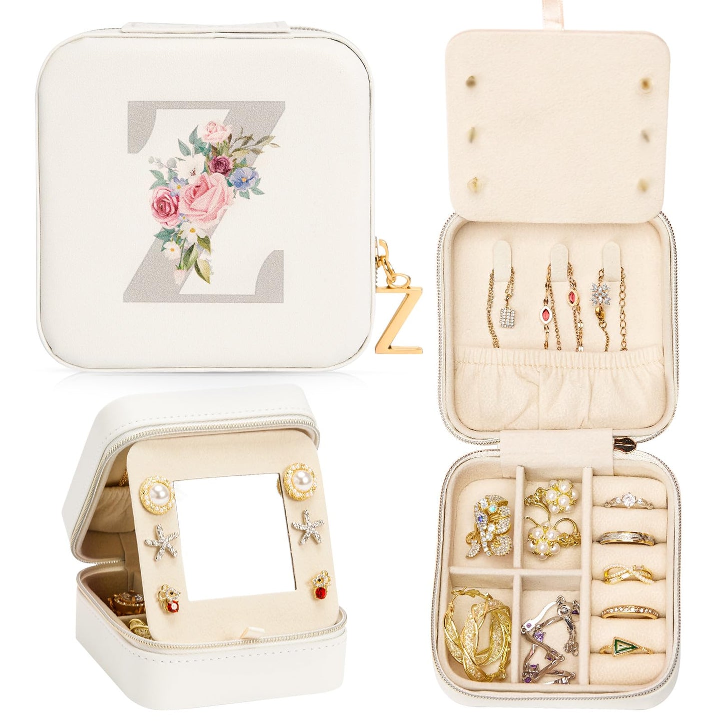 Enthralite Travel Jewelry Box for Girls: Traveling Ring Case Gift for Women - Mini Organizer for Necklaces Earrings White A