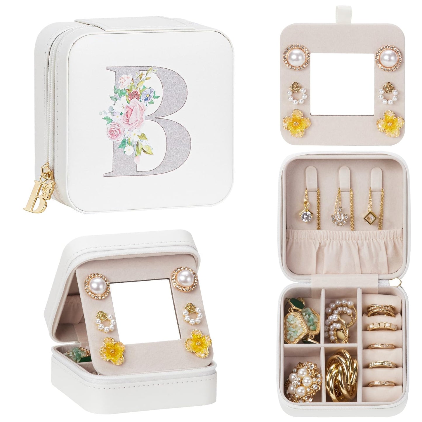 Enthralite Travel Jewelry Box for Girls: Traveling Ring Case Gift for Women - Mini Organizer for Necklaces Earrings White A