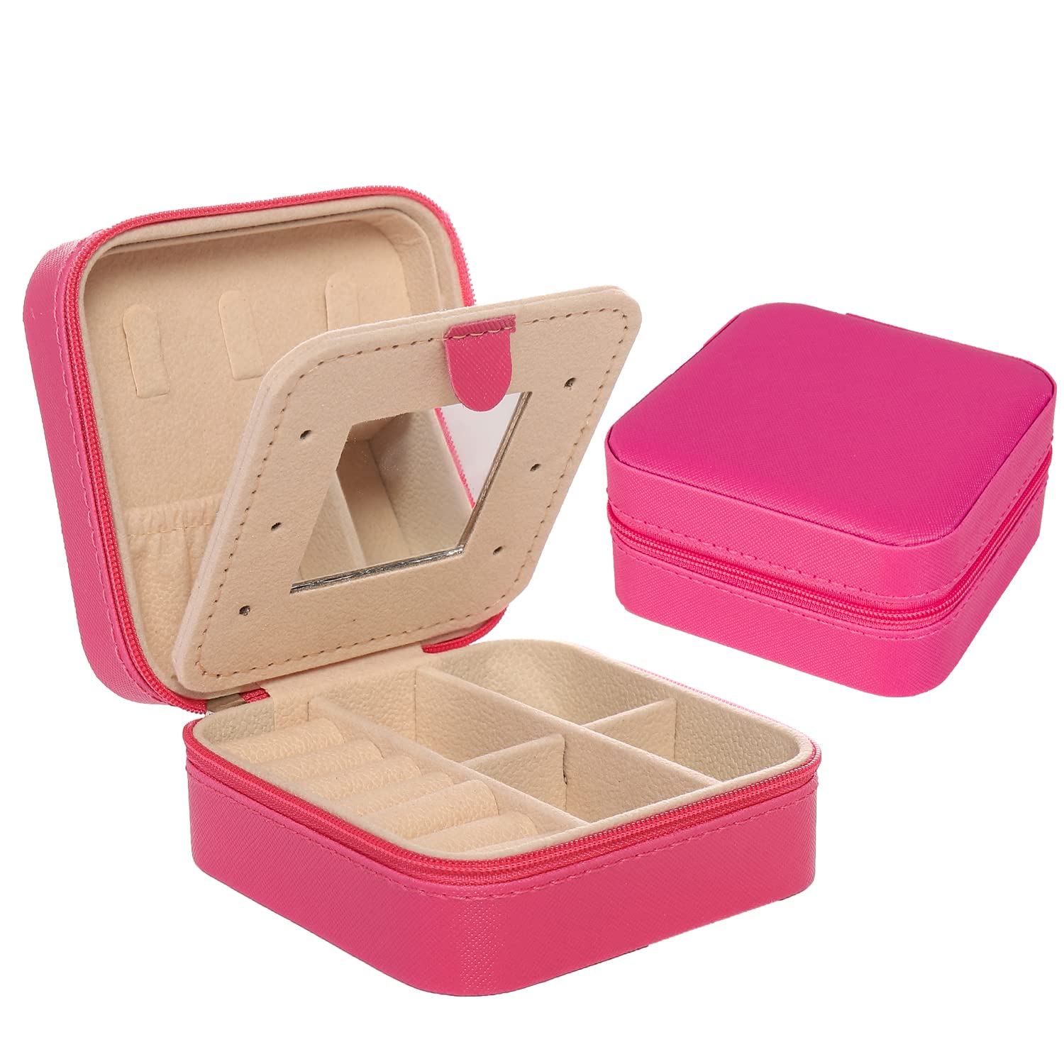 KElofoN Travel jewelry case Travel jewelry box Travel Jewelry Organizer Small box Gift for Girls Women with Mirror(Pink)