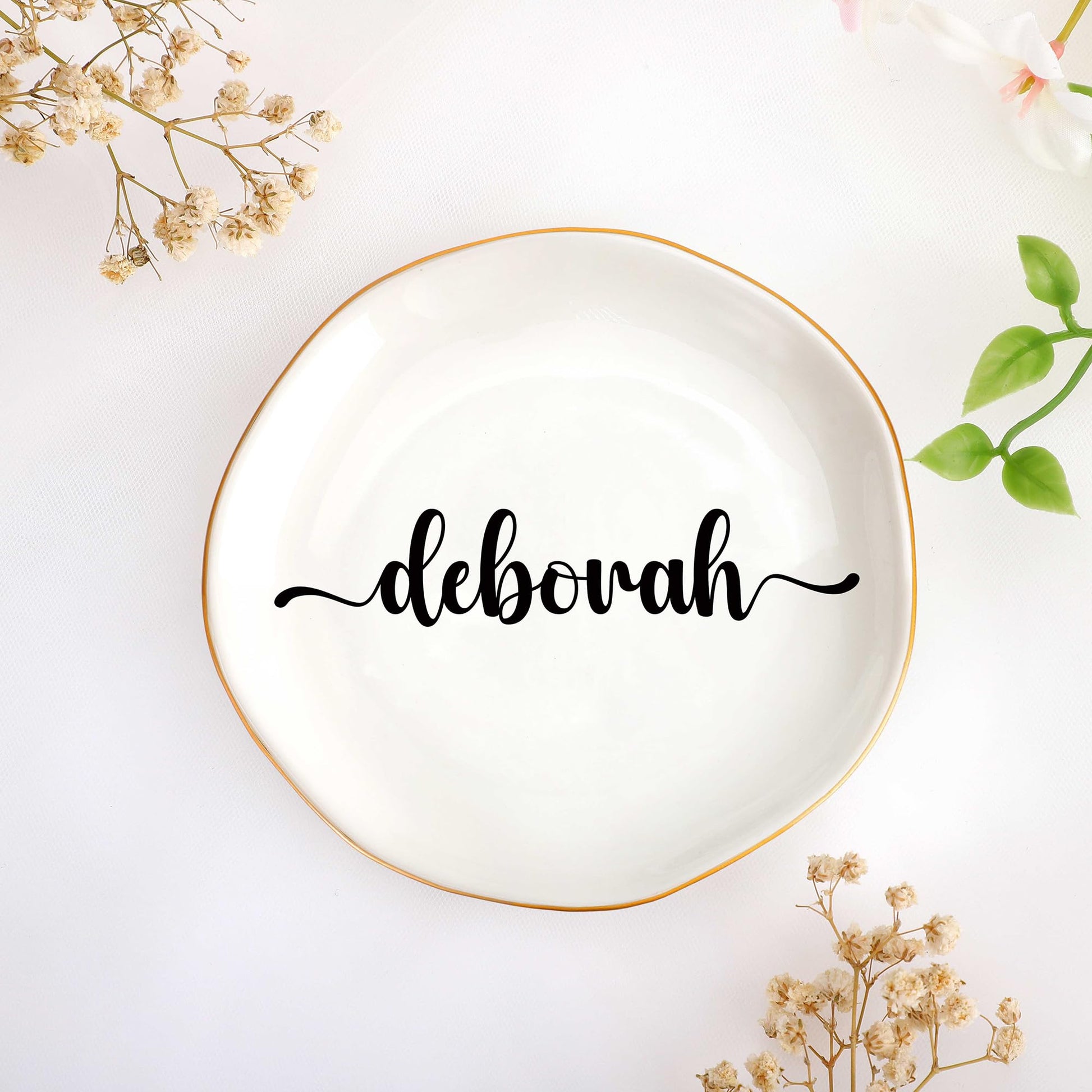 JoycuFF Initial A Ceramic Jewelry Tray, Bridesmaid Bride Gifts, Engagement Birthday Best Friend Mom Grandma Sister Gifts for Women, Trinket Dish for Rings Earrings Necklaces Bracelets Keys