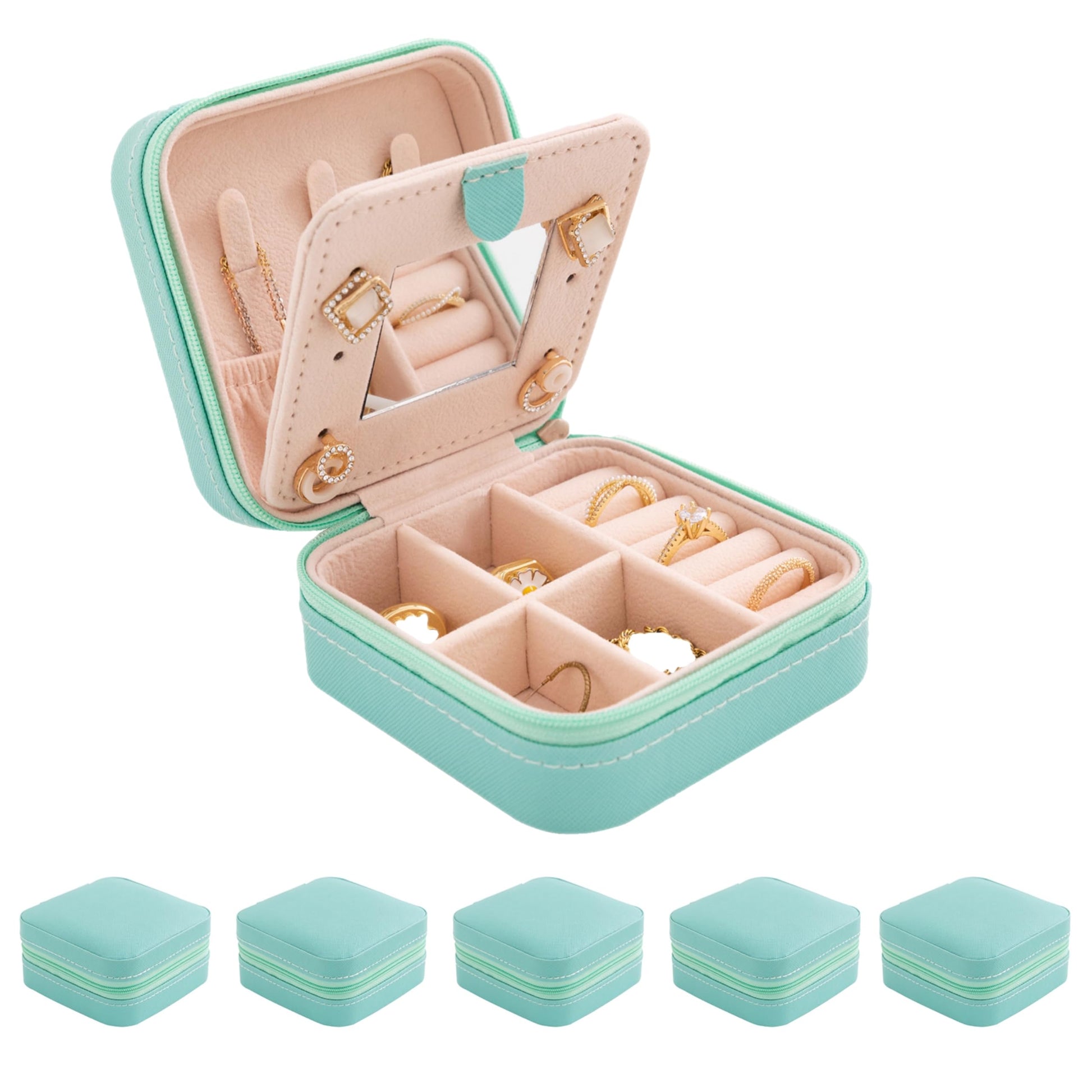 KElofoN Travel jewelry case Travel jewelry box Travel Jewelry Organizer Small box Gift for Girls Women with Mirror(Pink)