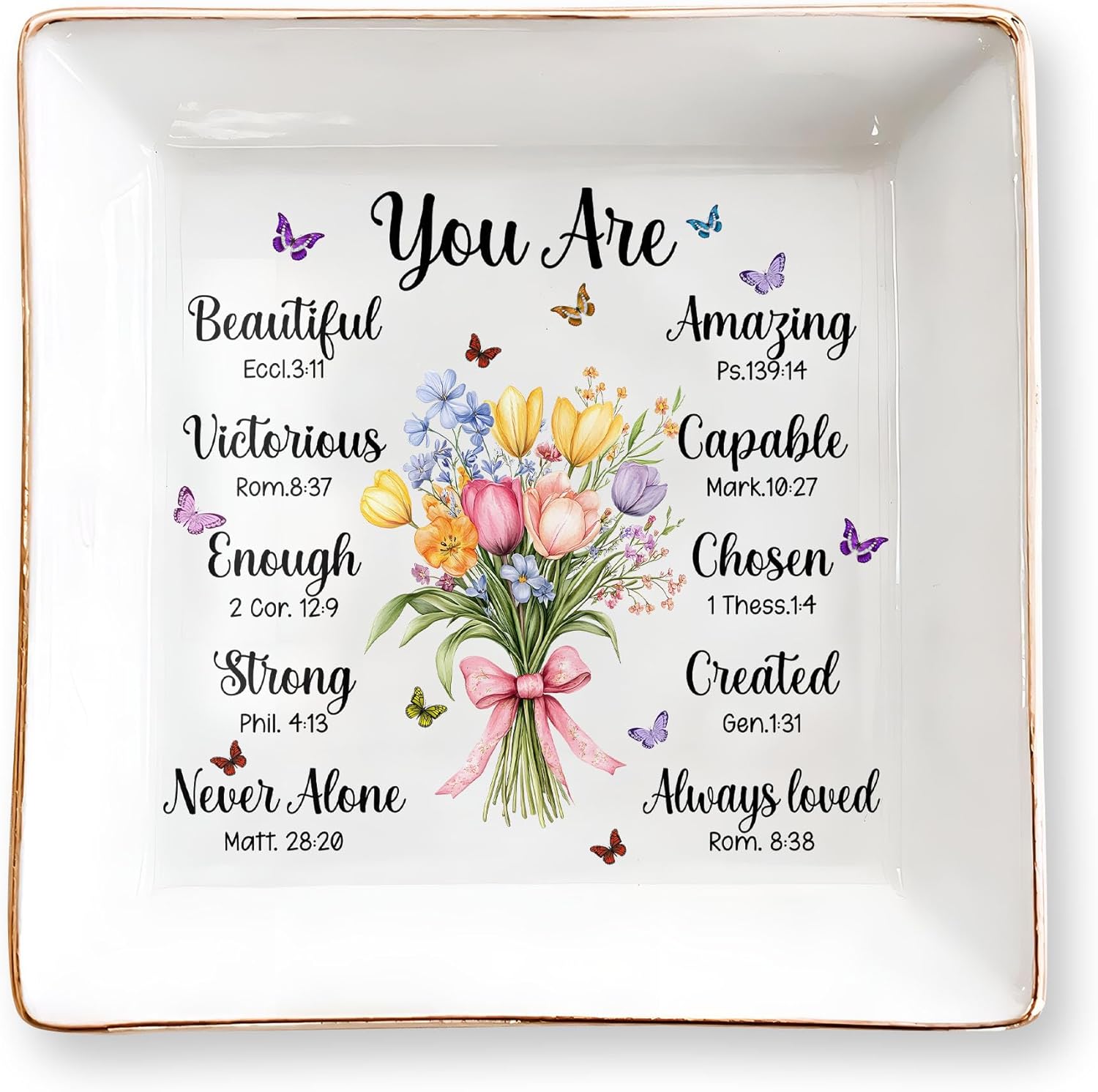 Christian Bible Verse Jewelry Dish Gift for Women, Christian Women 4" Ceramic Jewelry Tray, Mother's Day Gifts for Mom/Grandma, Confirmation Gifts for Teen Girls, Graduation Gifts for Daughter