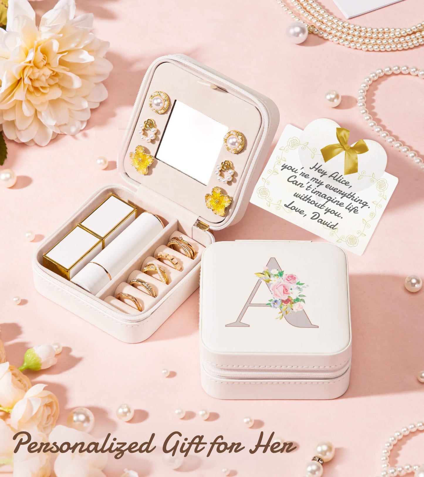 Enthralite Travel Jewelry Box for Girls: Traveling Ring Case Gift for Women - Mini Organizer for Necklaces Earrings White A