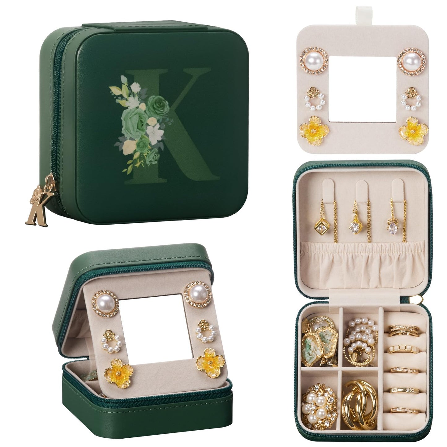 Enthralite Travel Jewelry Box for Girls: Traveling Ring Case Gift for Women - Mini Organizer for Necklaces Earrings White A