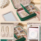 Velvet Travel Jewelry Box with Large Mirror, Double-Layer Jewelry Organizer Case for Women and Girls, Portable Storage Case with 6 Anti-Tarnish Bags Gift Ready for Her (Avocado Green)