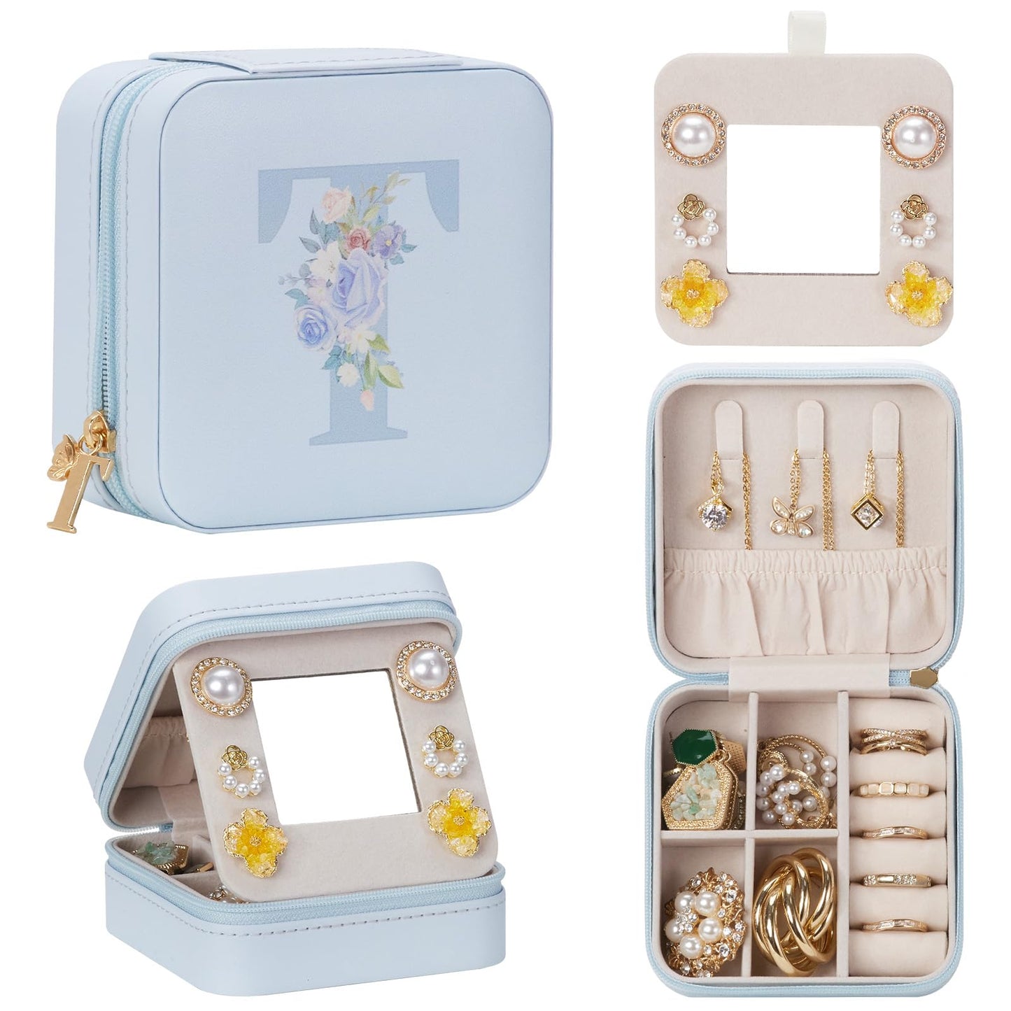 Enthralite Travel Jewelry Box for Girls: Traveling Ring Case Gift for Women - Mini Organizer for Necklaces Earrings White A