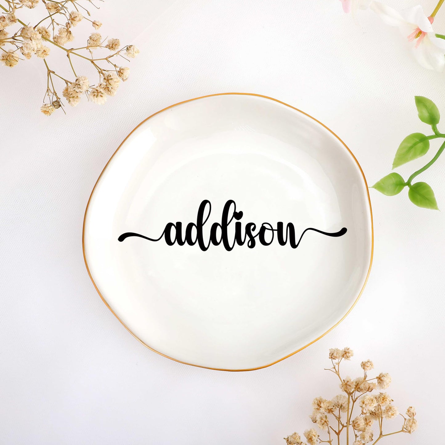 JoycuFF Initial A Ceramic Jewelry Tray, Bridesmaid Bride Gifts, Engagement Birthday Best Friend Mom Grandma Sister Gifts for Women, Trinket Dish for Rings Earrings Necklaces Bracelets Keys