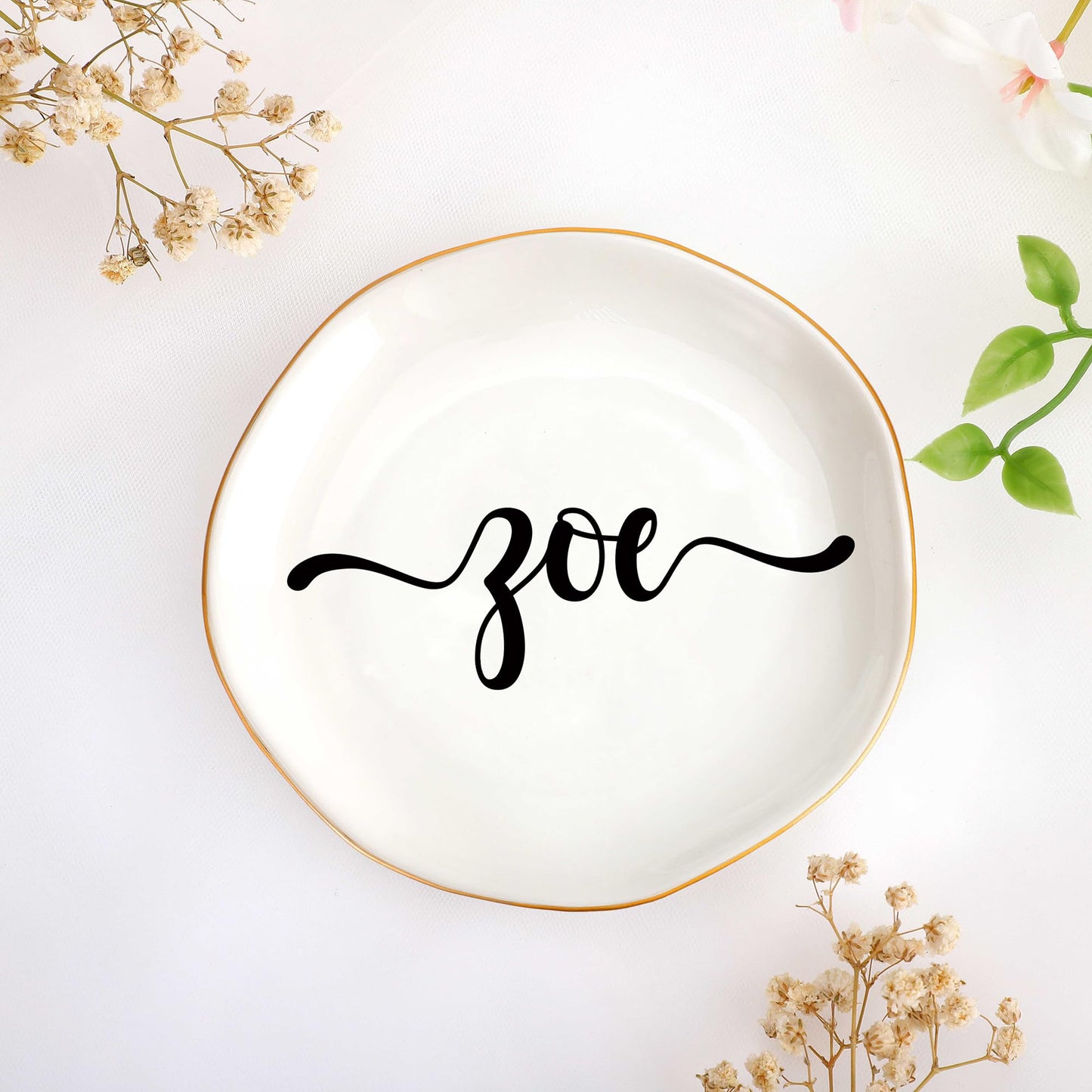 JoycuFF Initial A Ceramic Jewelry Tray, Bridesmaid Bride Gifts, Engagement Birthday Best Friend Mom Grandma Sister Gifts for Women, Trinket Dish for Rings Earrings Necklaces Bracelets Keys