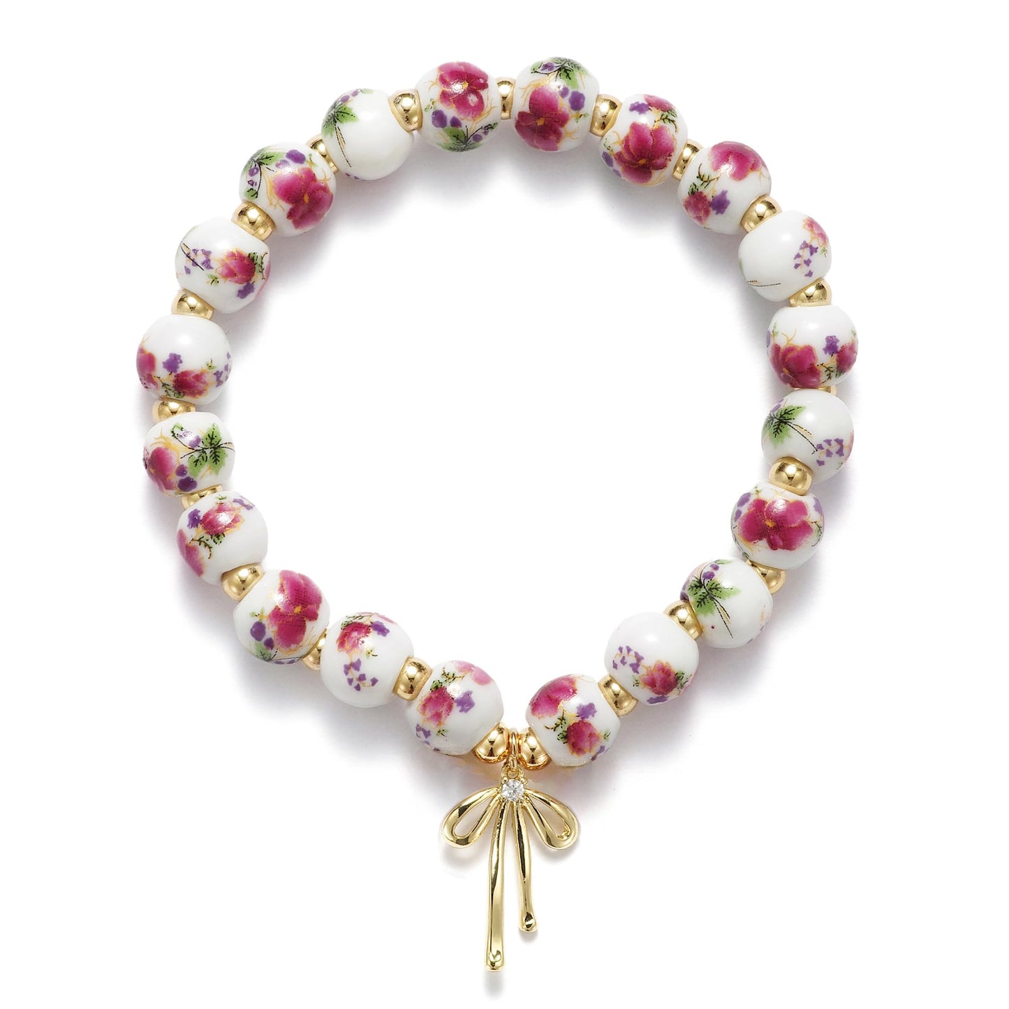 Beads Bow Charm Bracelet for Women Flower Vintage Bracelet Handmade Stretch Beaded Dainty Romantic Jewelry Gifts