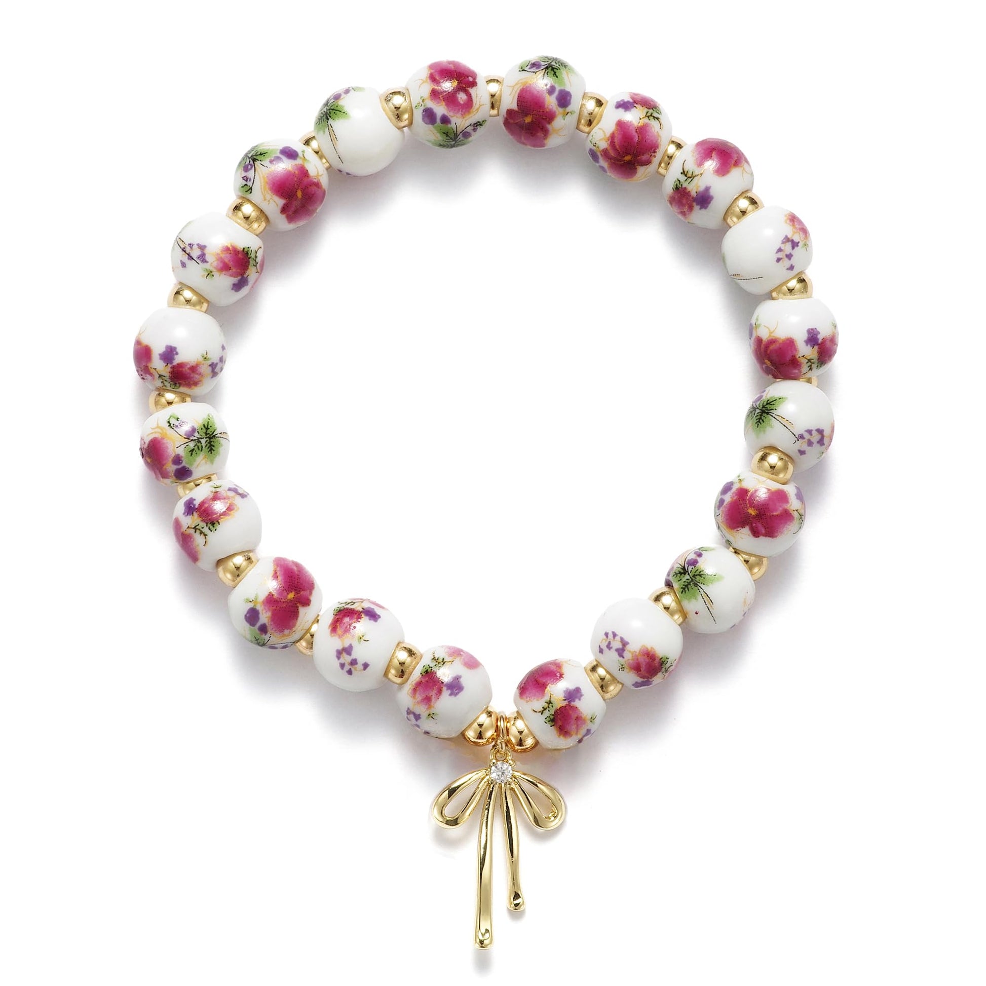 Beads Bow Charm Bracelet for Women Flower Vintage Bracelet Handmade Stretch Beaded Dainty Romantic Jewelry Gifts