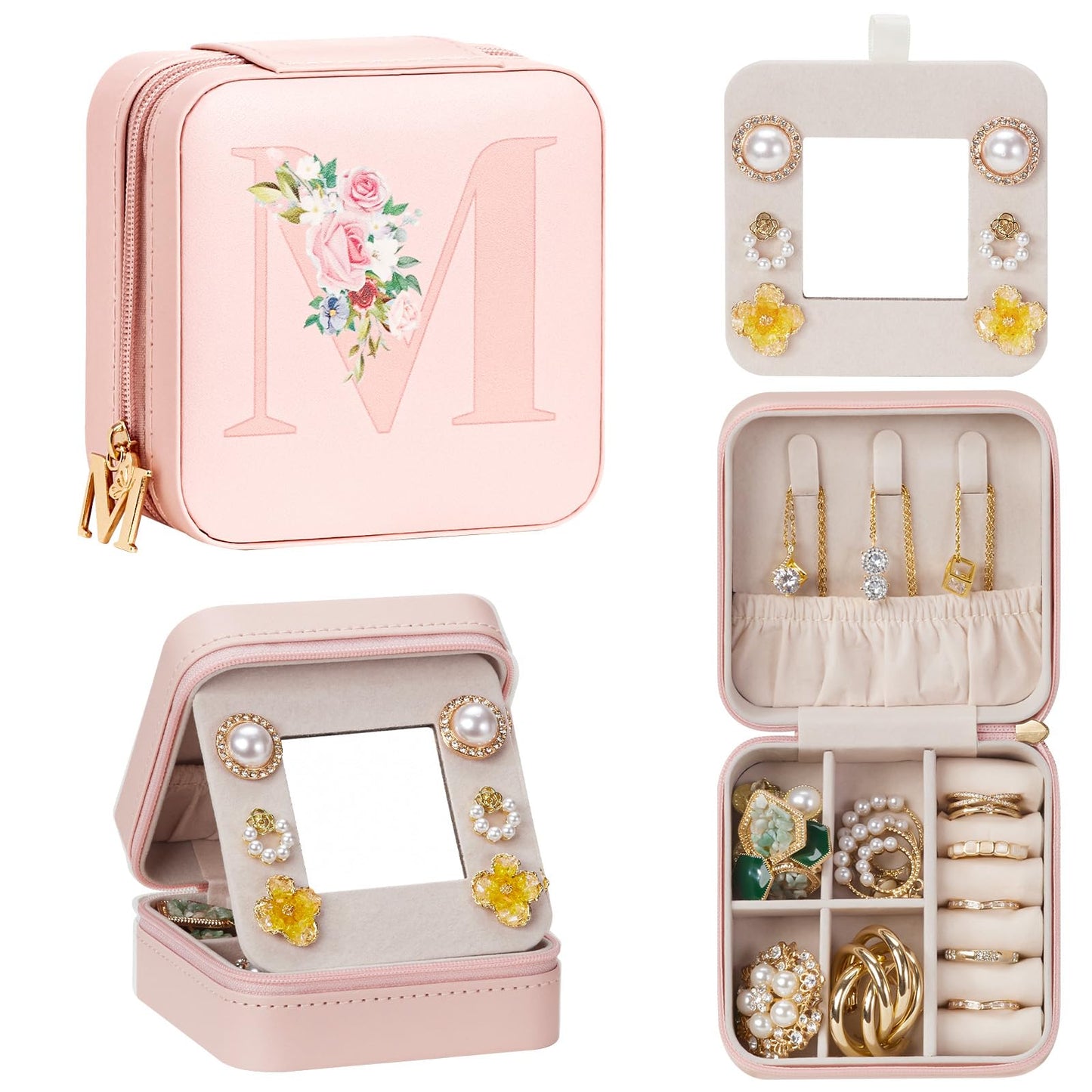 Enthralite Travel Jewelry Box for Girls: Traveling Ring Case Gift for Women - Mini Organizer for Necklaces Earrings White A