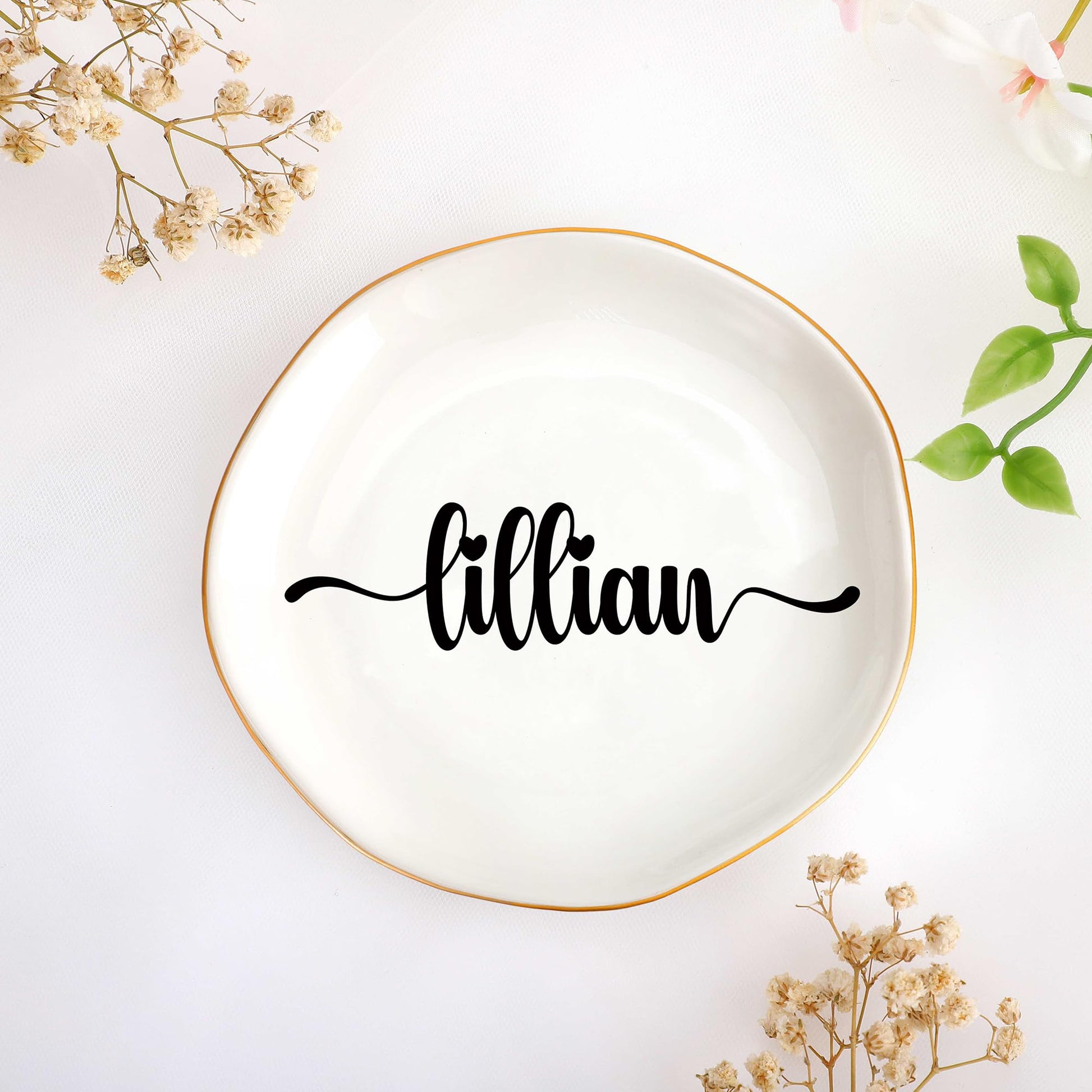JoycuFF Initial A Ceramic Jewelry Tray, Bridesmaid Bride Gifts, Engagement Birthday Best Friend Mom Grandma Sister Gifts for Women, Trinket Dish for Rings Earrings Necklaces Bracelets Keys