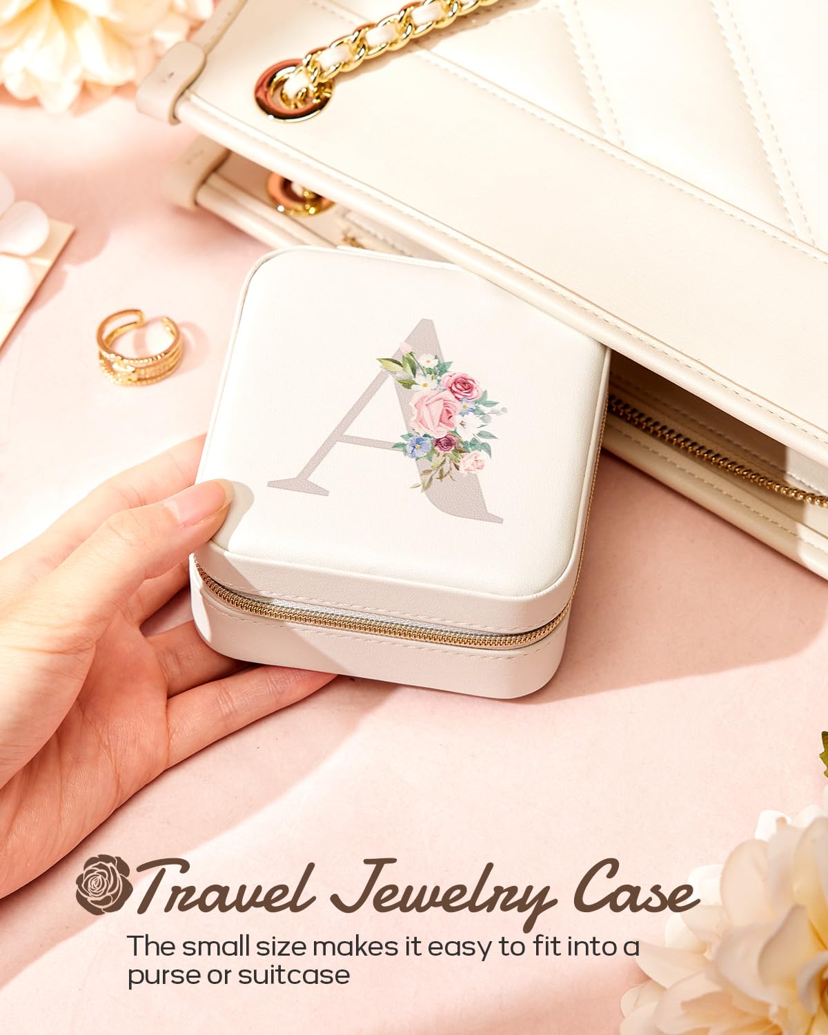 Enthralite Travel Jewelry Box for Girls: Traveling Ring Case Gift for Women - Mini Organizer for Necklaces Earrings White A