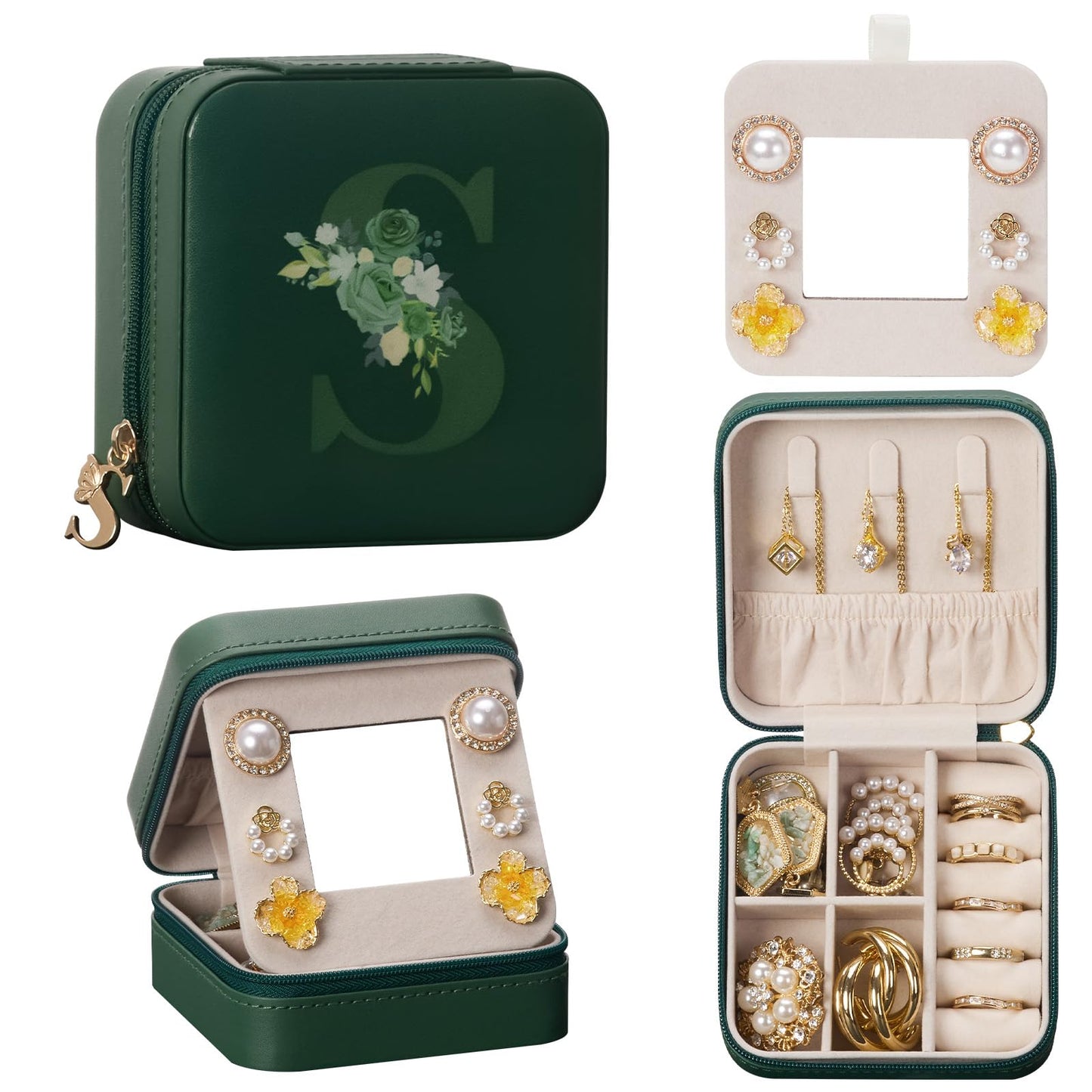 Enthralite Travel Jewelry Box for Girls: Traveling Ring Case Gift for Women - Mini Organizer for Necklaces Earrings White A
