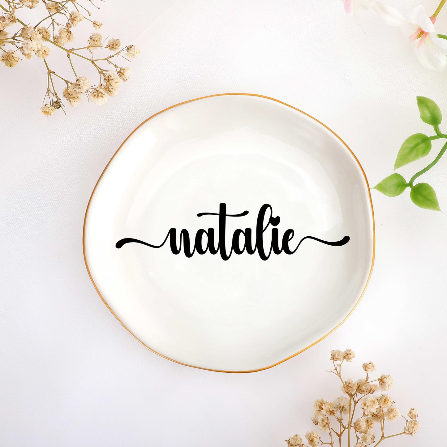 JoycuFF Initial A Ceramic Jewelry Tray, Bridesmaid Bride Gifts, Engagement Birthday Best Friend Mom Grandma Sister Gifts for Women, Trinket Dish for Rings Earrings Necklaces Bracelets Keys