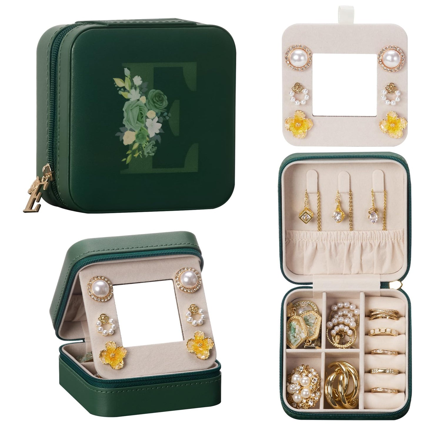 Enthralite Travel Jewelry Box for Girls: Traveling Ring Case Gift for Women - Mini Organizer for Necklaces Earrings White A