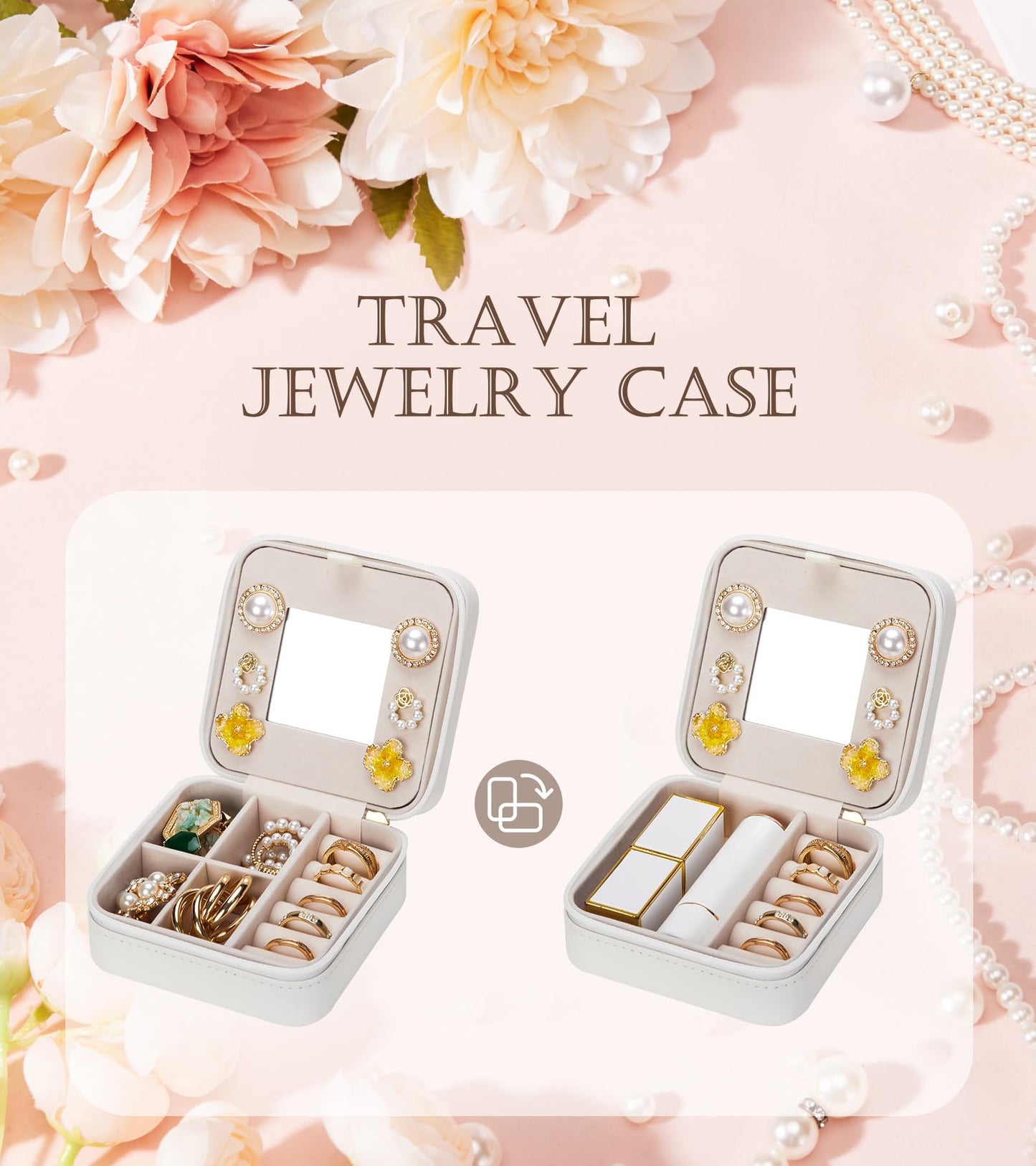 Enthralite Travel Jewelry Box for Girls: Traveling Ring Case Gift for Women - Mini Organizer for Necklaces Earrings White A