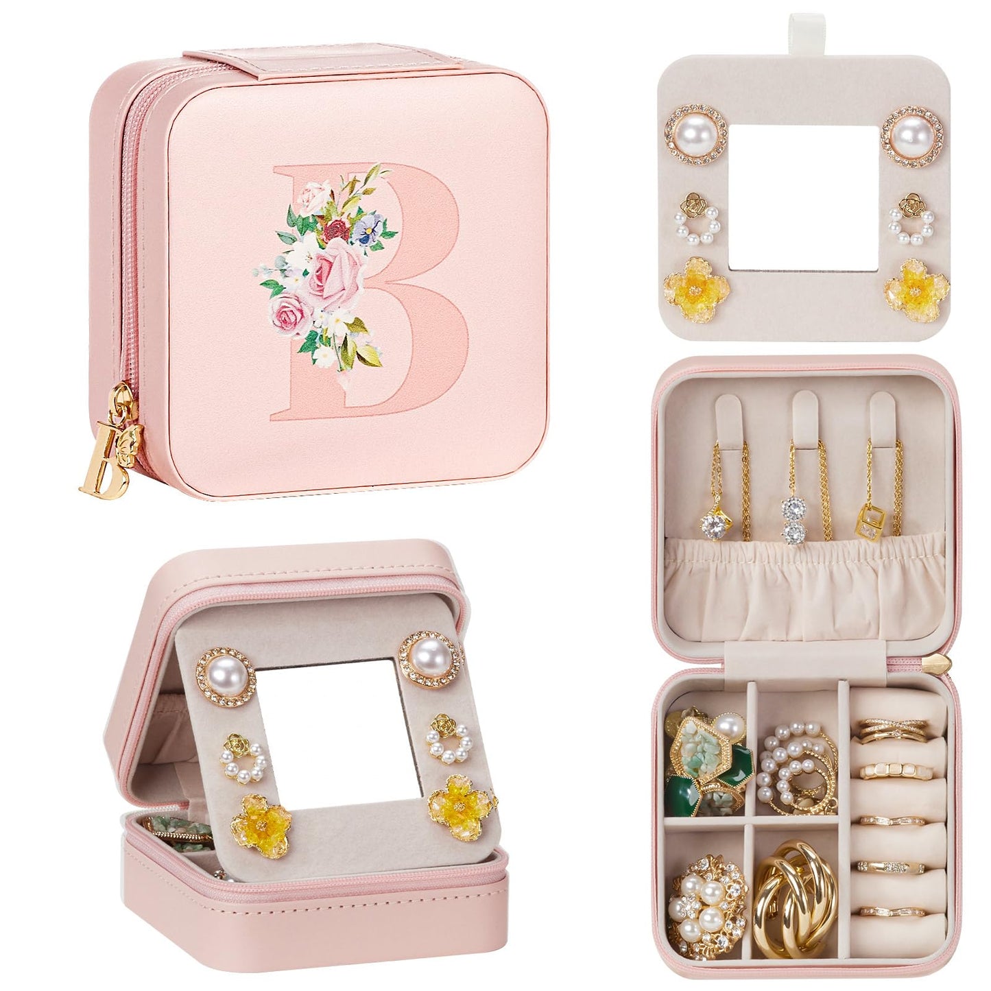 Enthralite Travel Jewelry Box for Girls: Traveling Ring Case Gift for Women - Mini Organizer for Necklaces Earrings White A