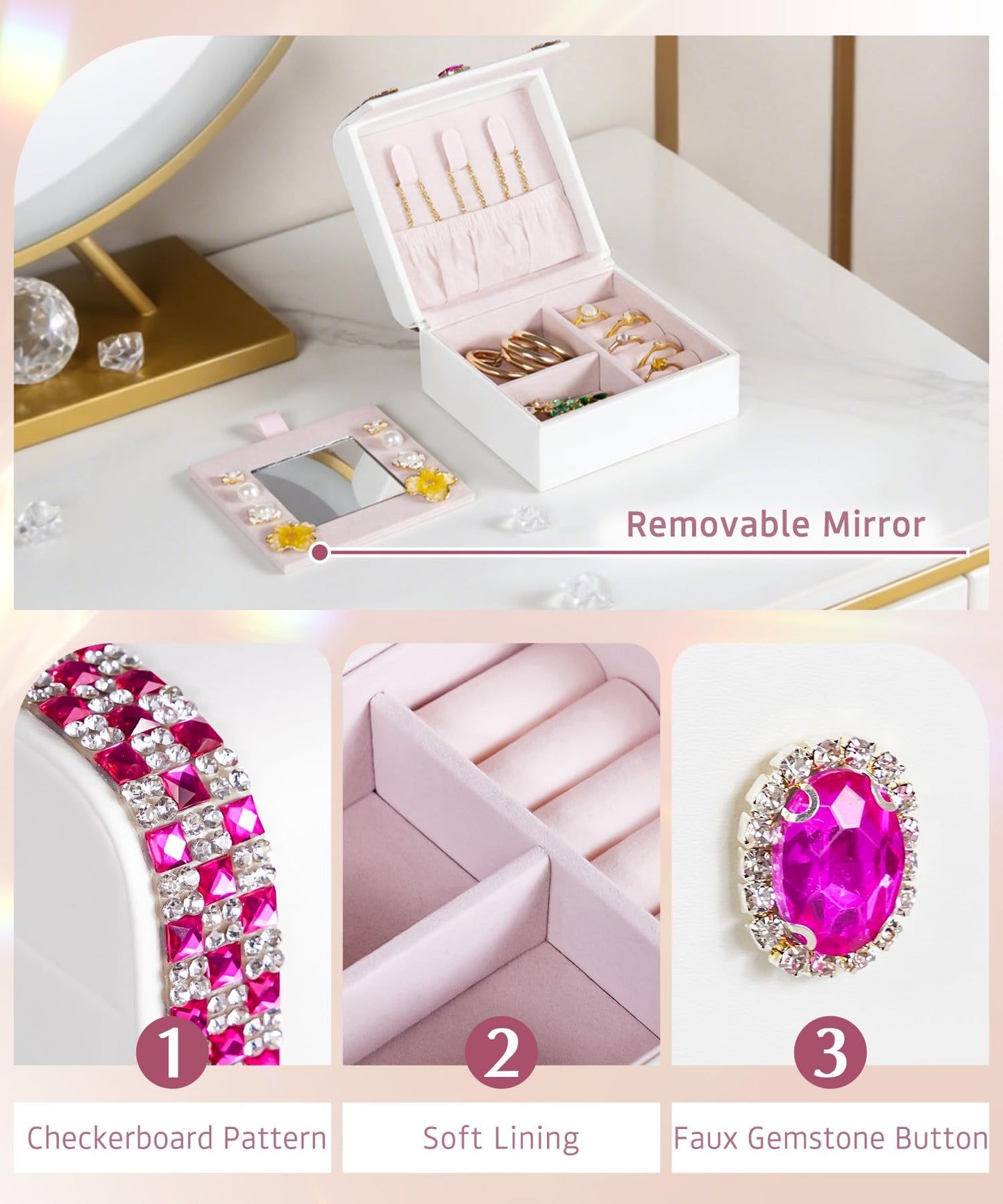 Homde Mothers Day Gifts Women Small Jewelry Box: Travel Case for Ring Earring Necklace - Birthday & Return Gift (Pink)