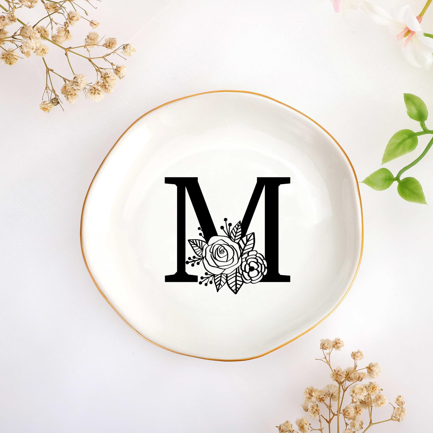 JoycuFF Initial A Ceramic Jewelry Tray, Bridesmaid Bride Gifts, Engagement Birthday Best Friend Mom Grandma Sister Gifts for Women, Trinket Dish for Rings Earrings Necklaces Bracelets Keys